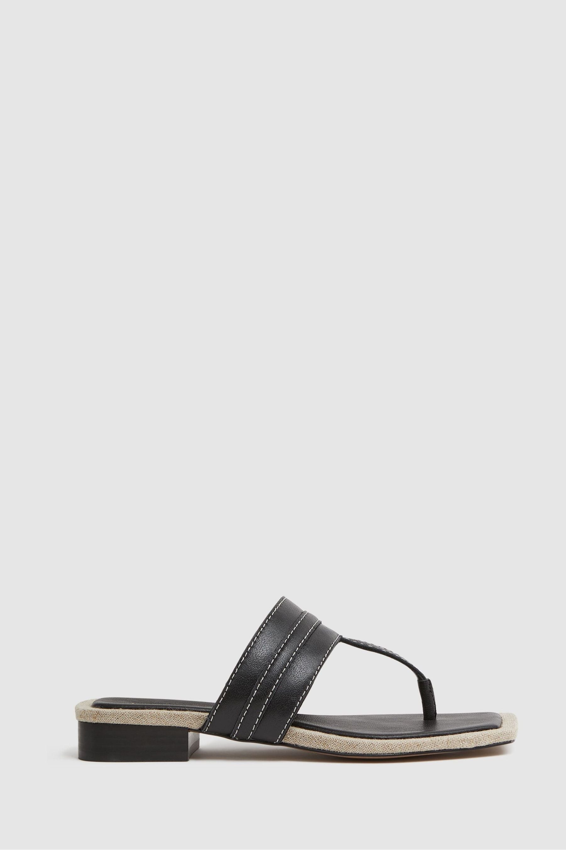 Shop Reiss Quinn - Black Leather Strap Thong Sandals, Uk 7 Eu 40