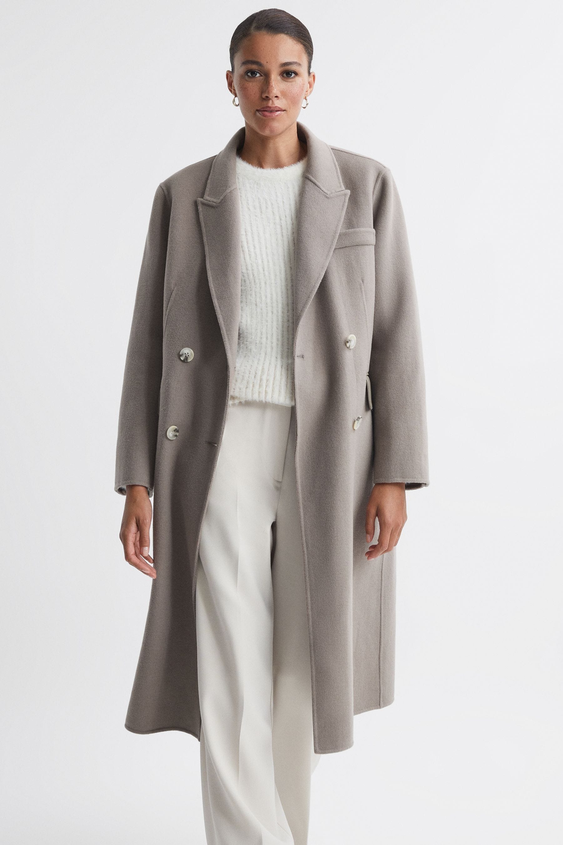 Meotine Beige Wool Mid Length Coat