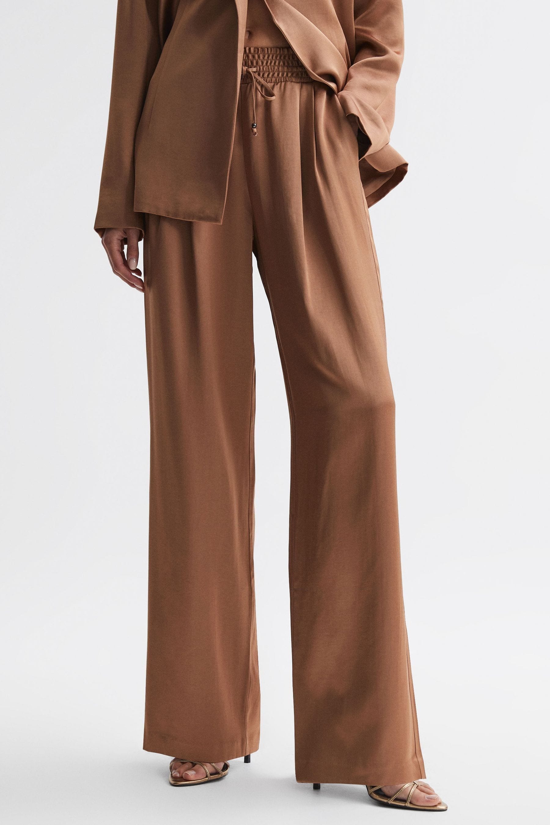 Reiss Camel Tinesia Paige Elasticated Wide Leg Trousers