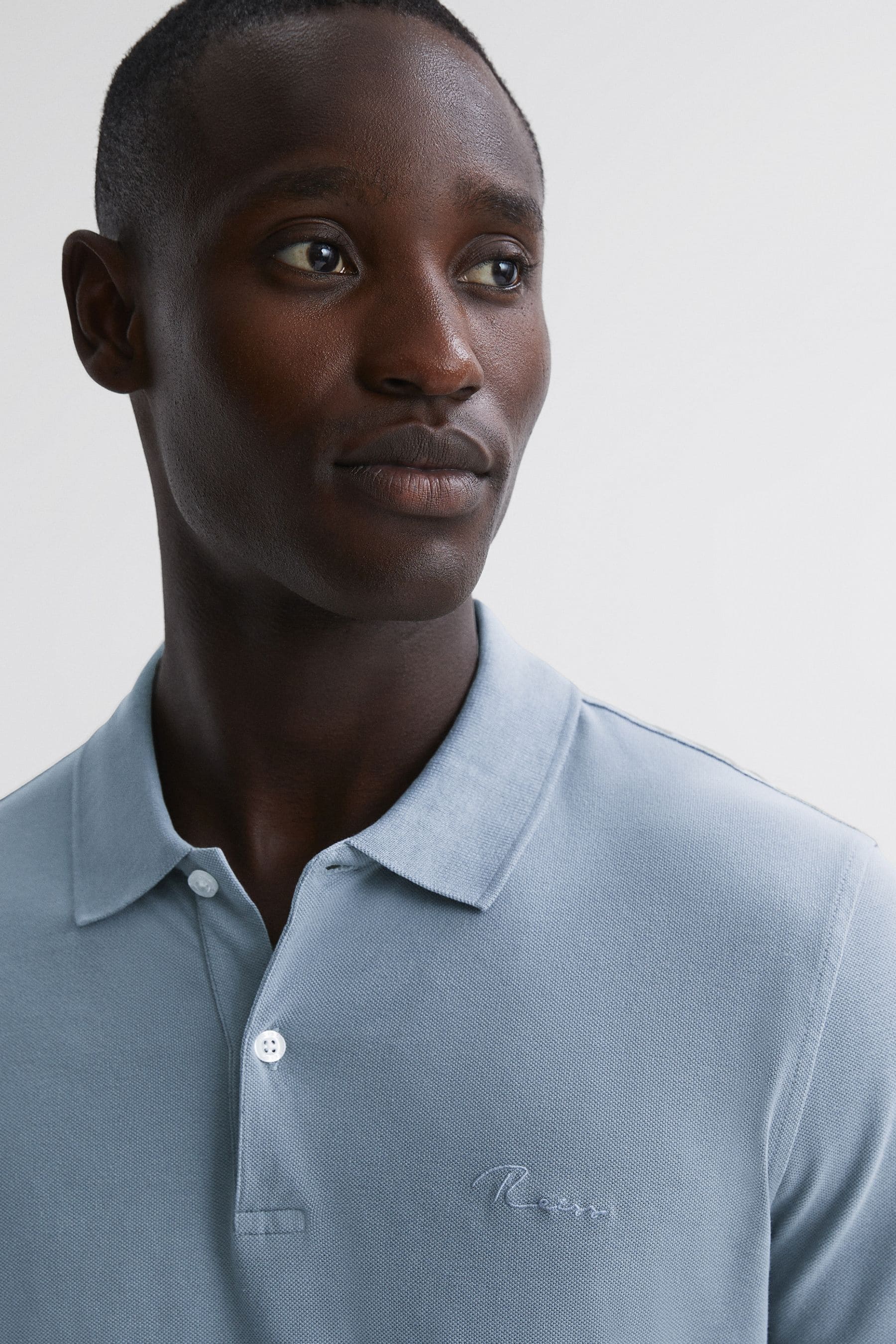 Reiss Soft Blue Slim Fit Garment Dyed Embroidered Polo Shirt, Xxl