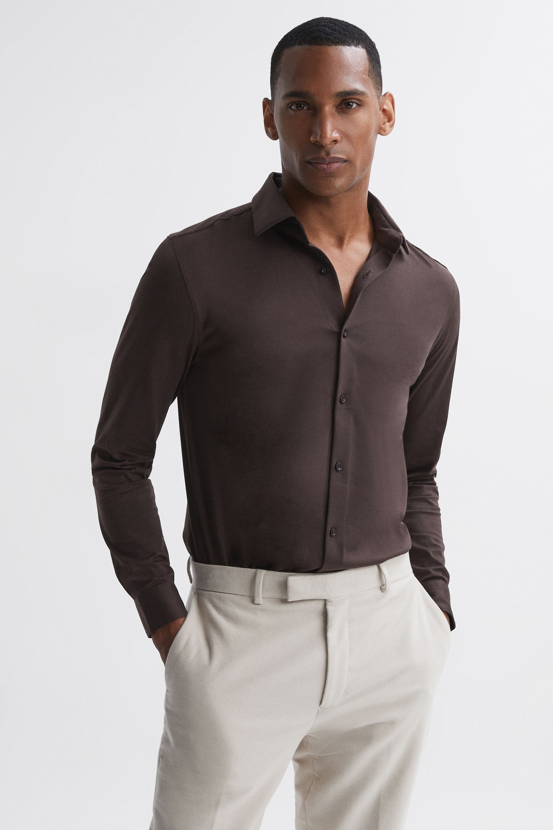 King - Chocolate Mercerised Cotton Button-Through Shirt