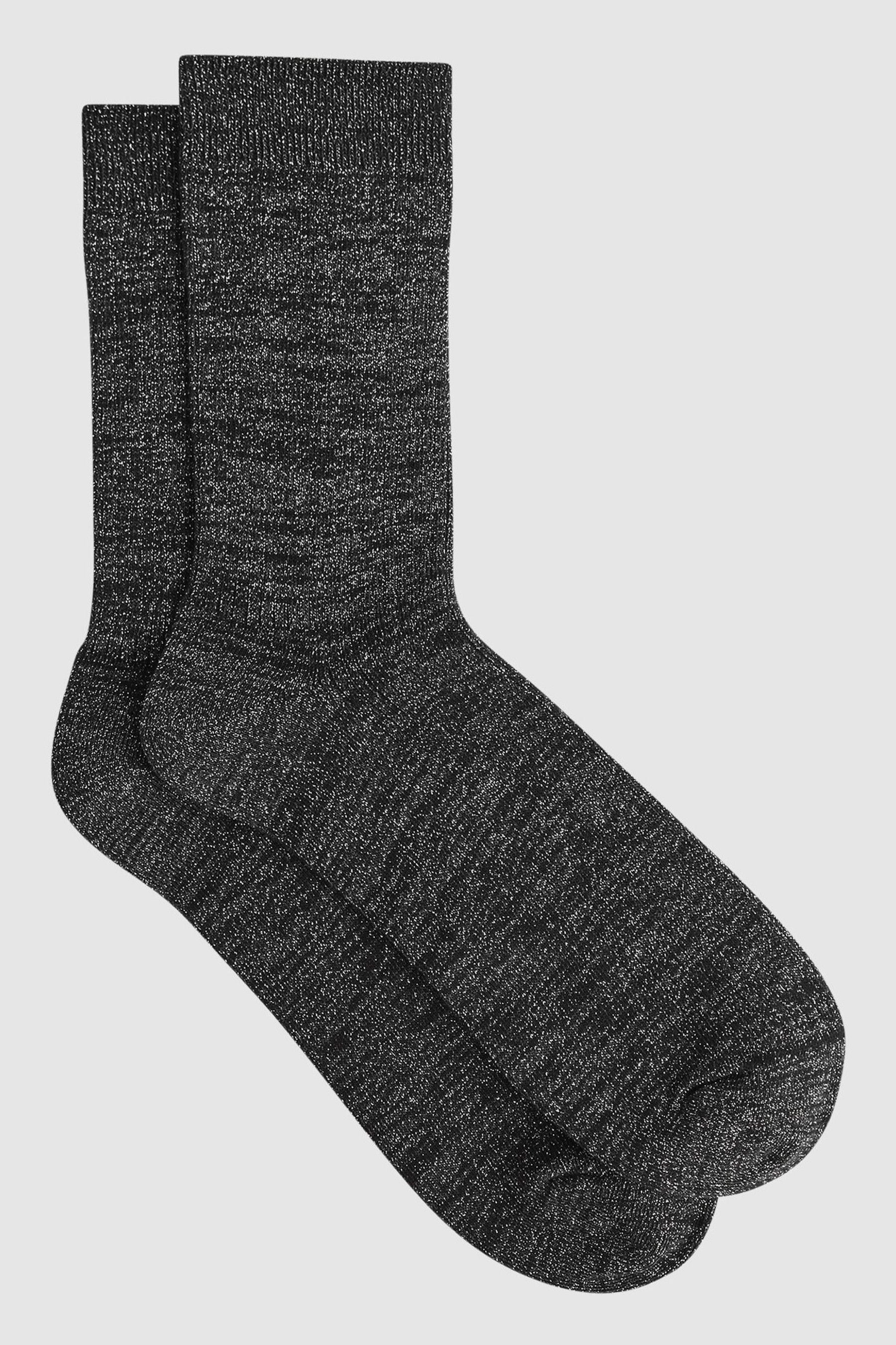 Reiss Carrie Ribbed Sparkle Stretch-cotton Ankle Socks In Black