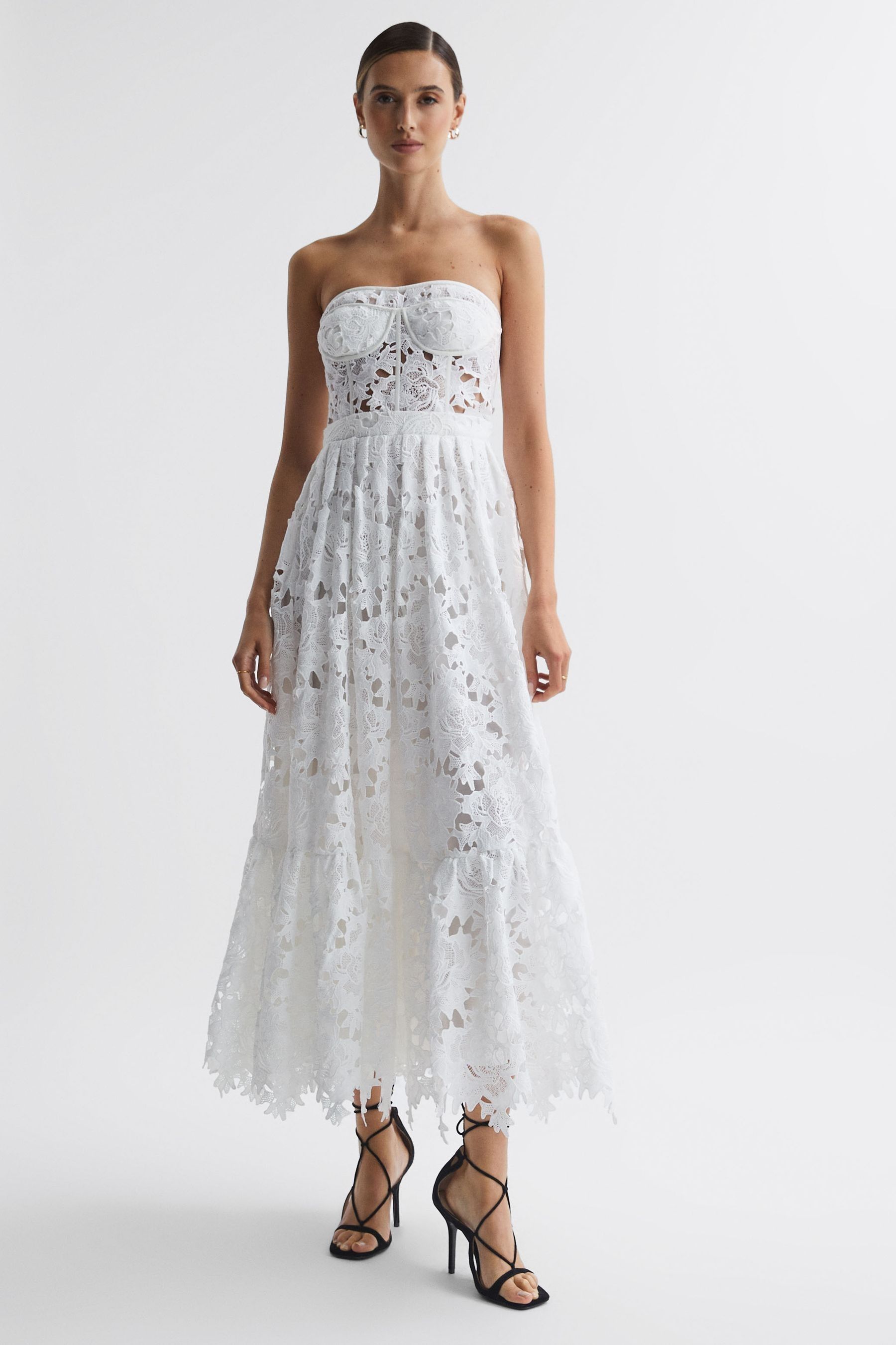 Leo Lin Bustier Lace Midi Dress, Snow, 10