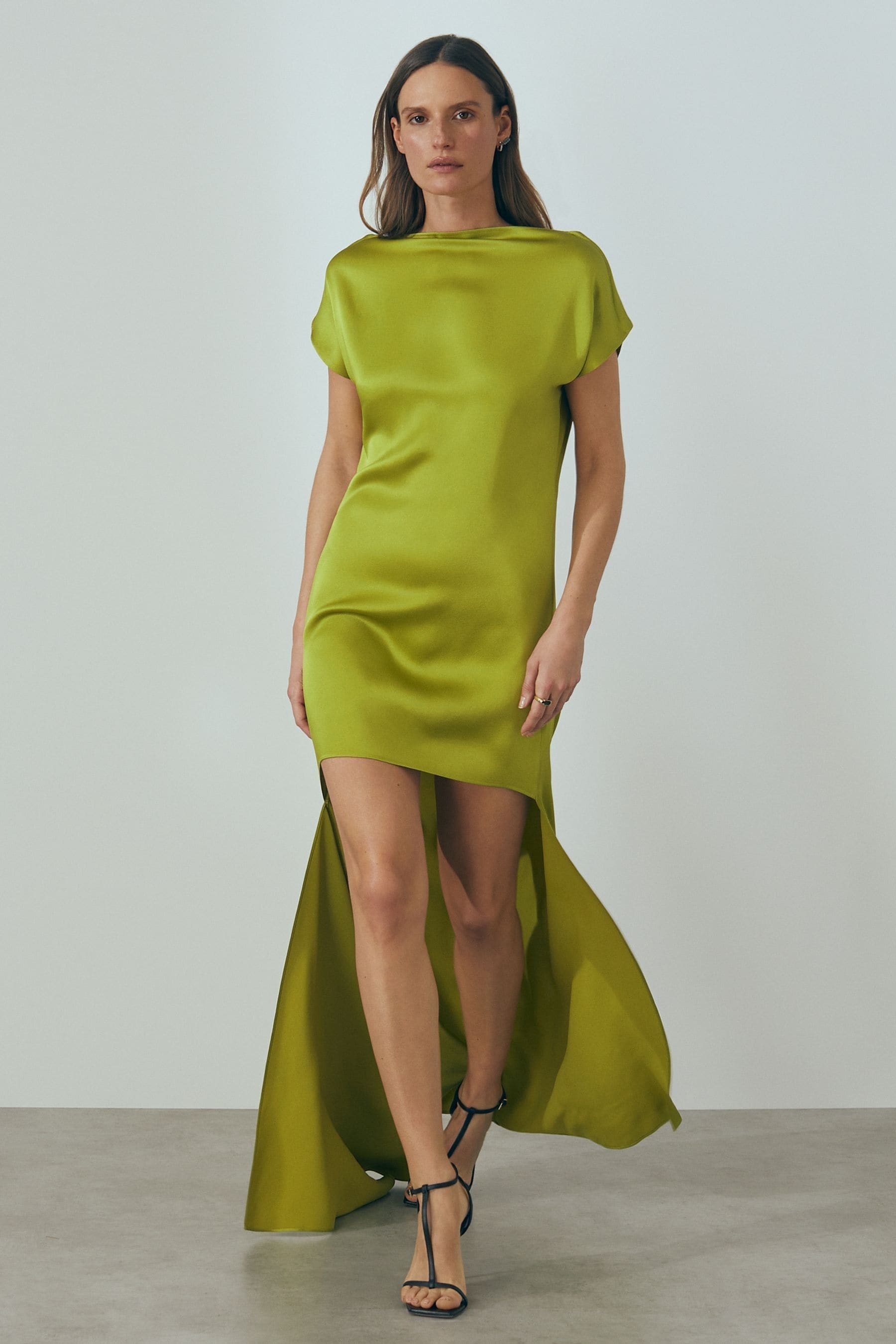 Atelier Italian Satin High-low Mini Dress In Green