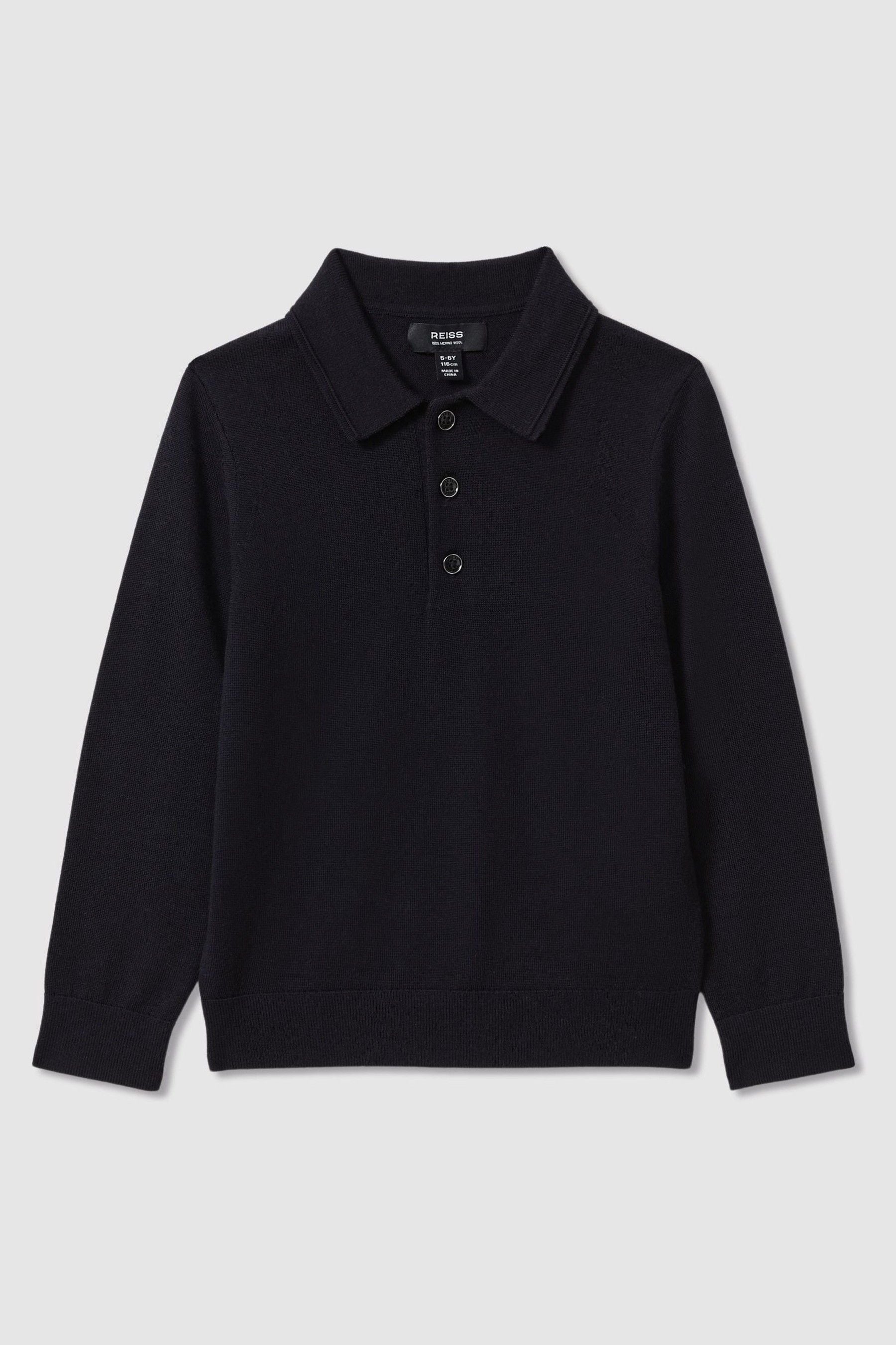 Trafford - Navy Teen Merino Wool Polo Shirt