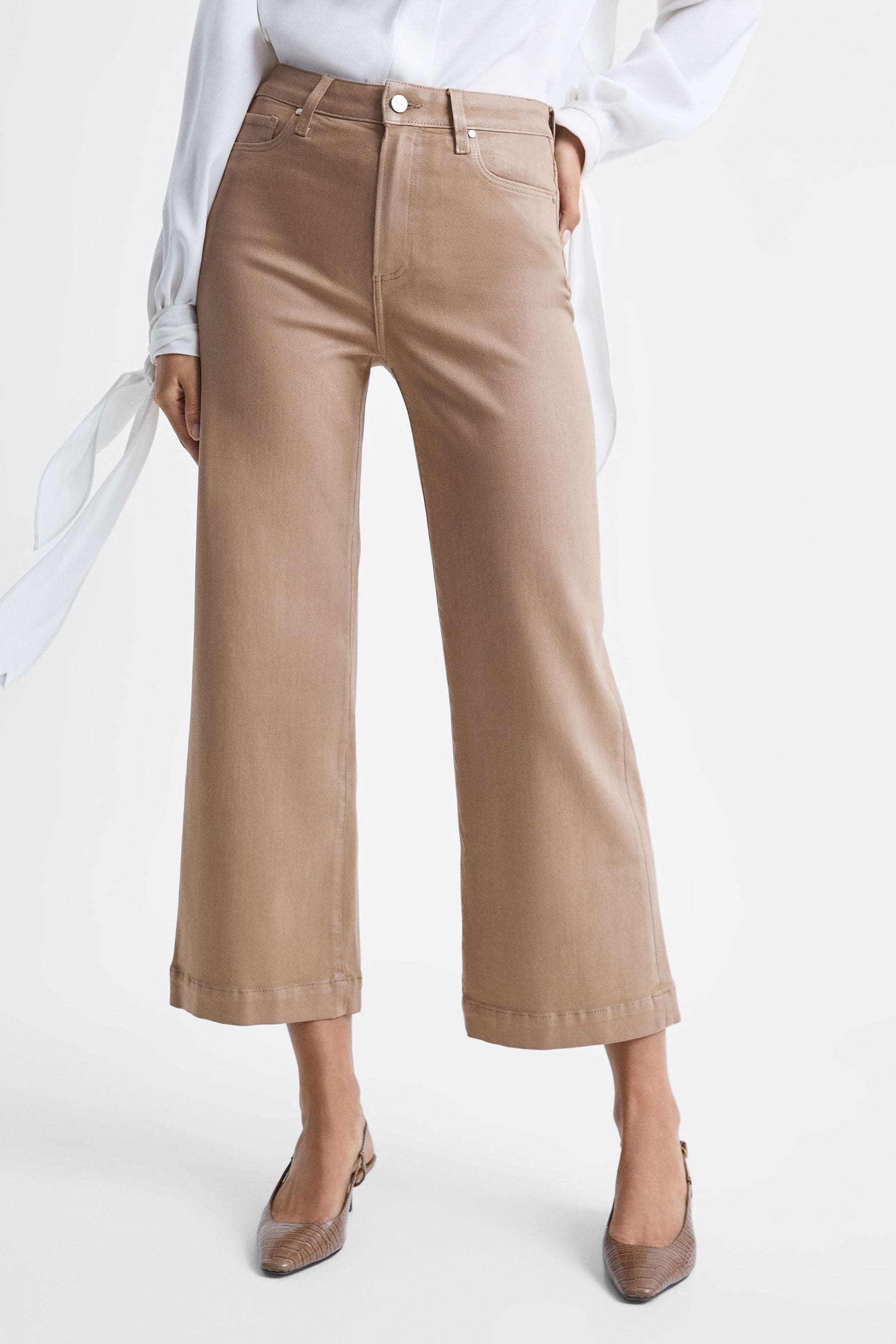 Shop Paige High Rise Cropped Jeans In French Latte