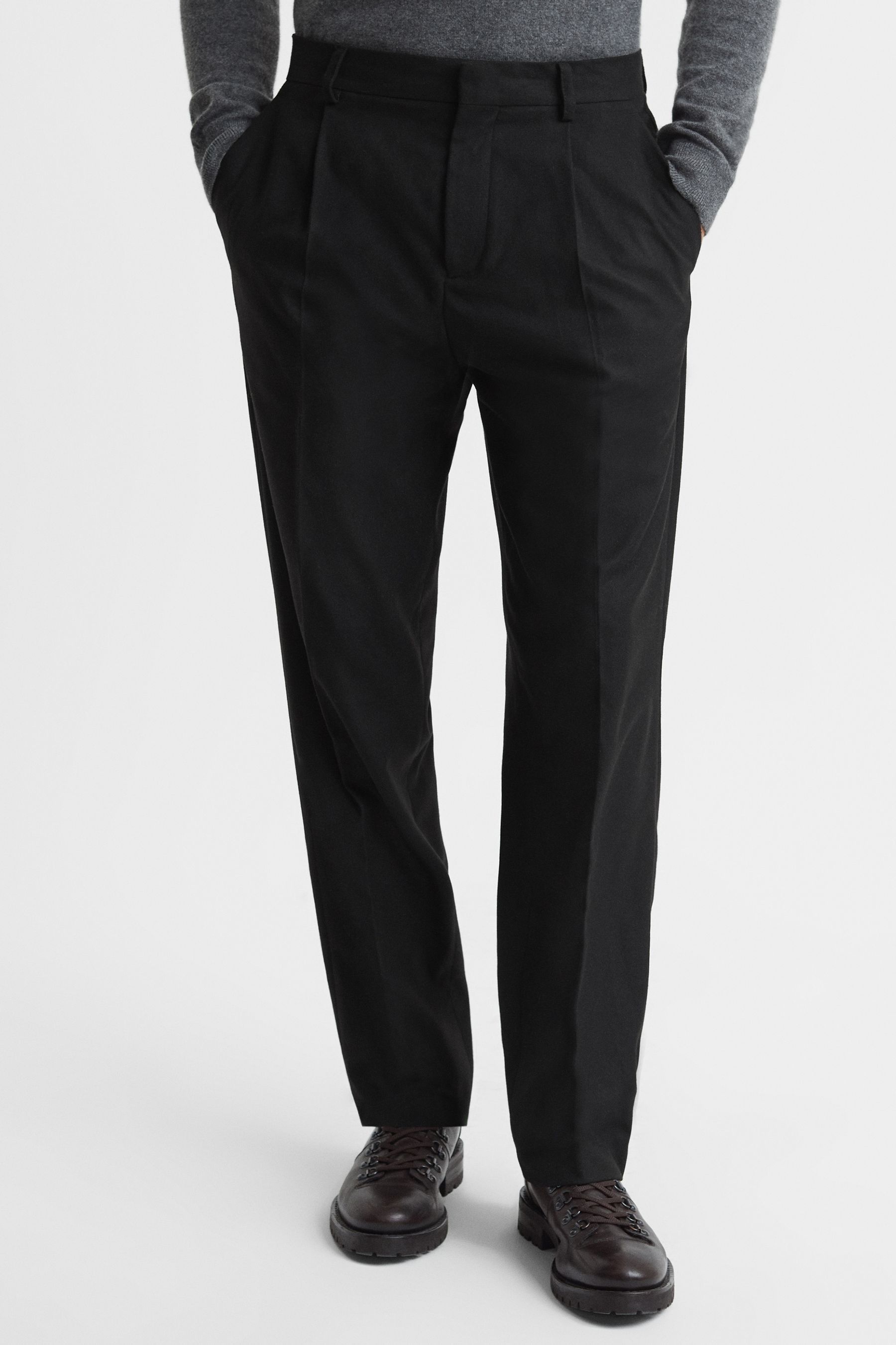 Reiss Lounge - Black Slim Fit Flannel Trousers, 34