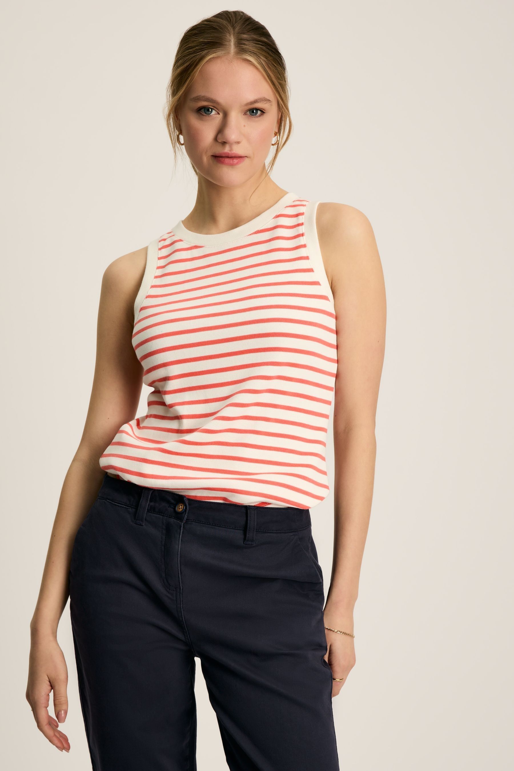 Joules Women's Cream & Coral Striped - Harbour Jersey Vest Size 8