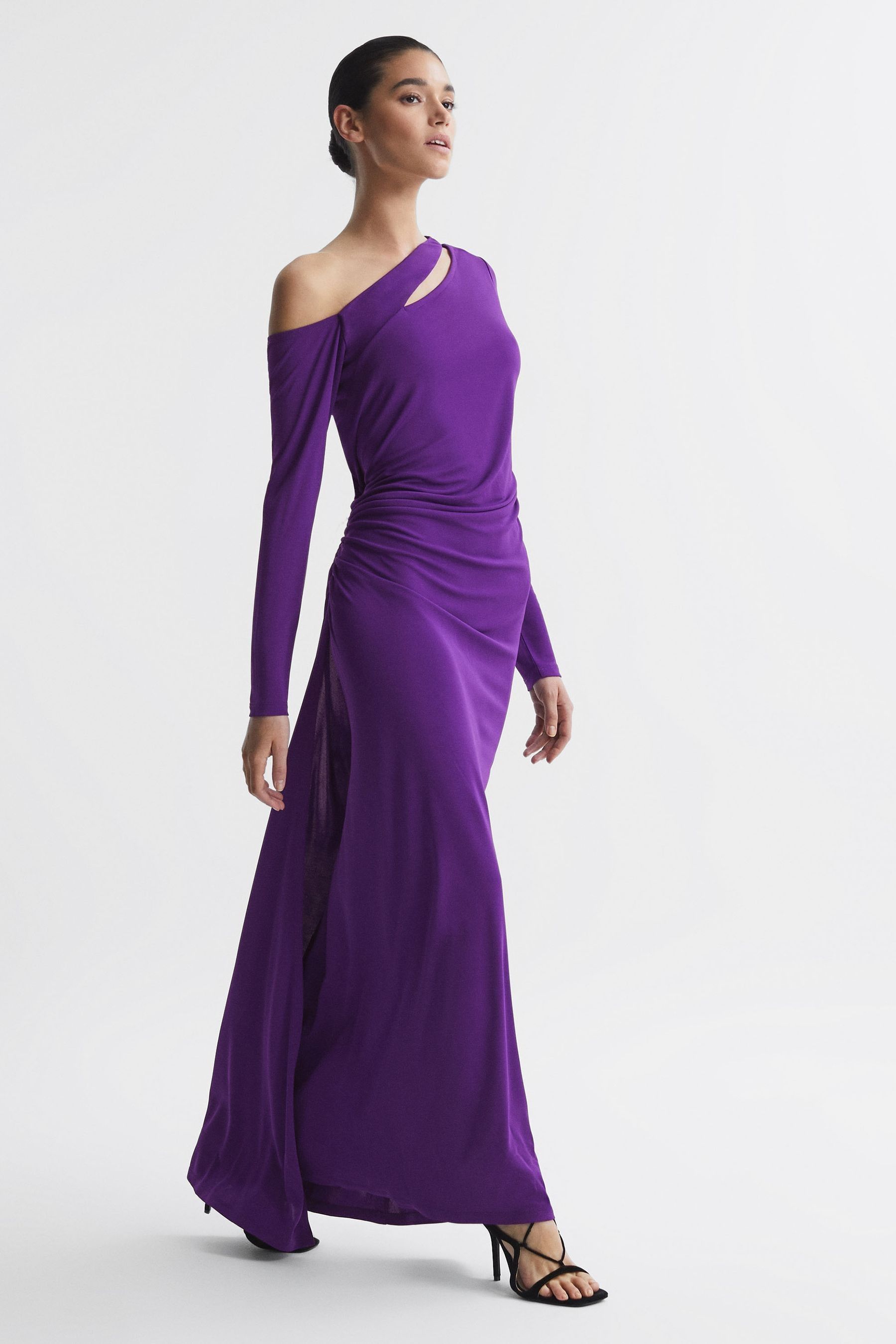 Shop Reiss Delphine - Purple Off-the-shoulder Cut-out Maxi Dress, Us 2