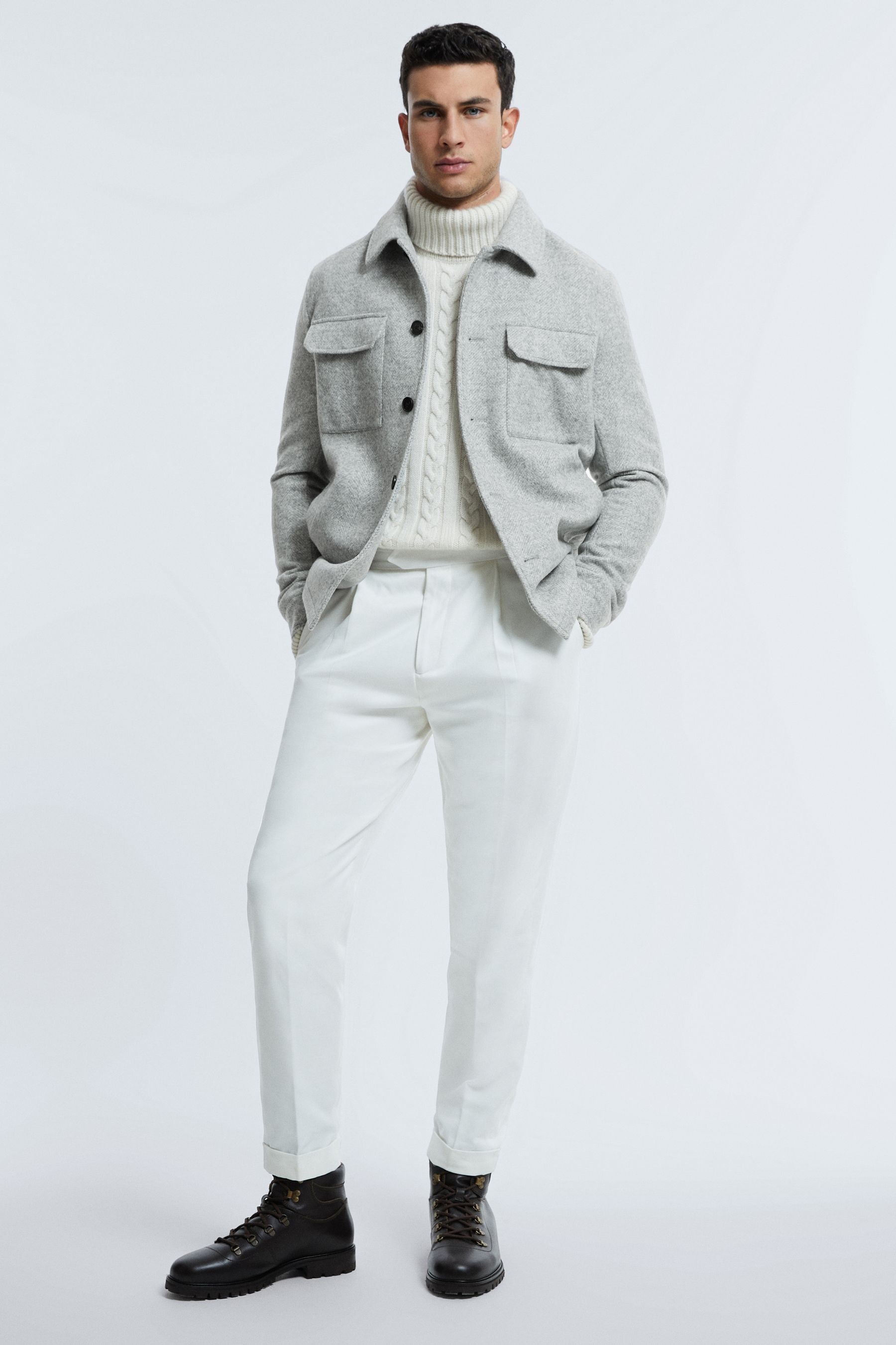 Atelier Italian Wool Blend Button-through Jacket In Soft Grey Melange
