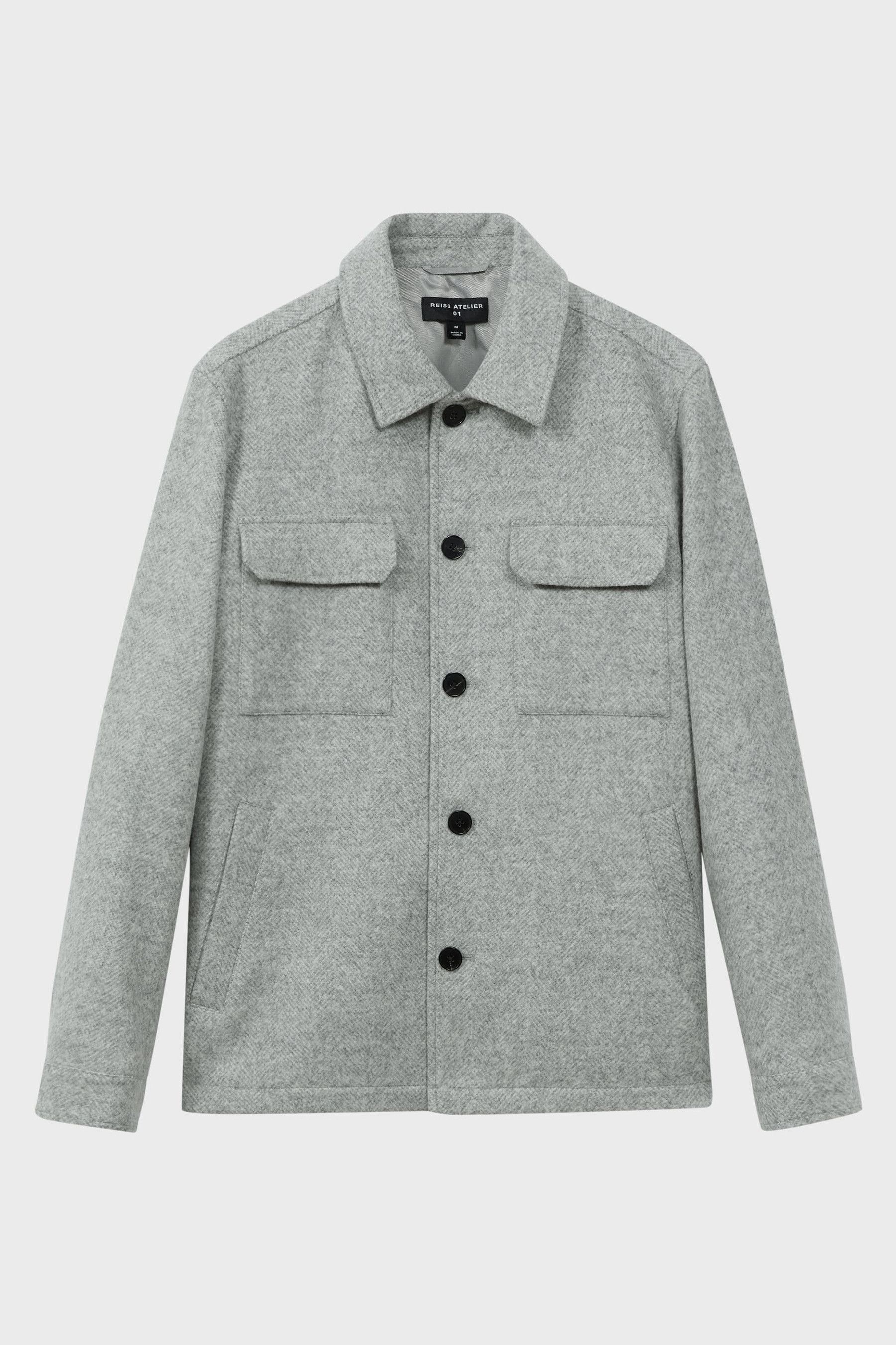 Soft Grey Melange Atelier Italian Wool Blend Button-Through Jacket, S