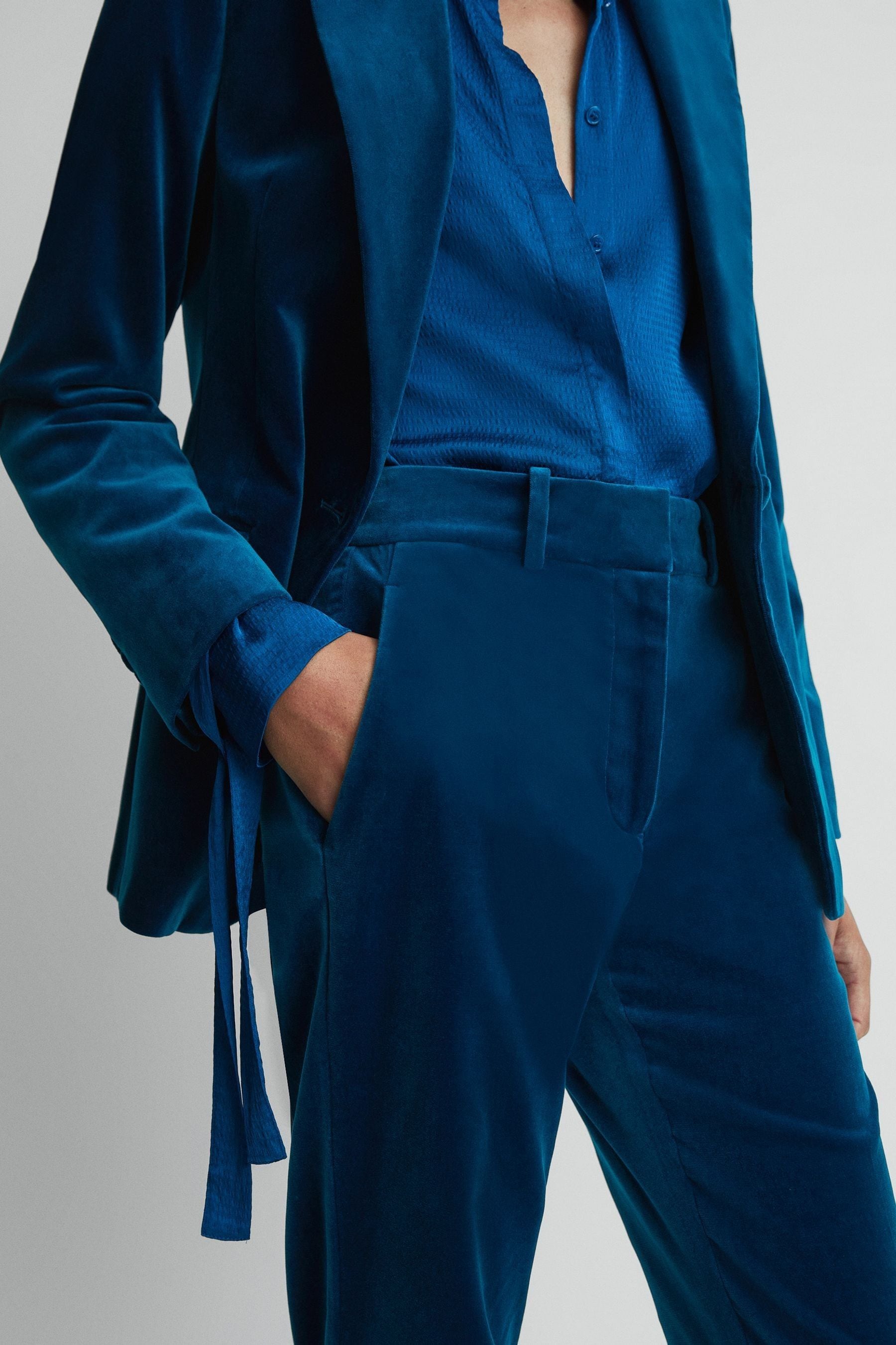 Reiss Ivy - Blue Velvet Flared Suit Trousers, Uk 14 R