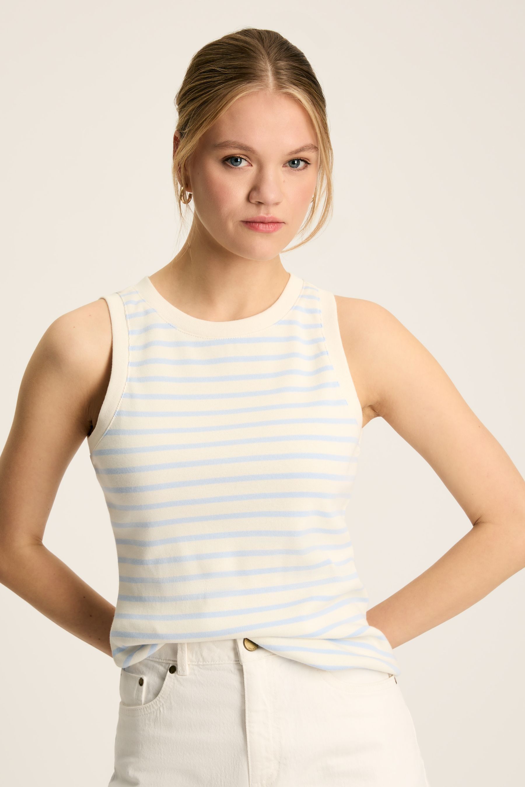 Joules Women's Cream & Blue Striped - Harbour Jersey Vest Size 6