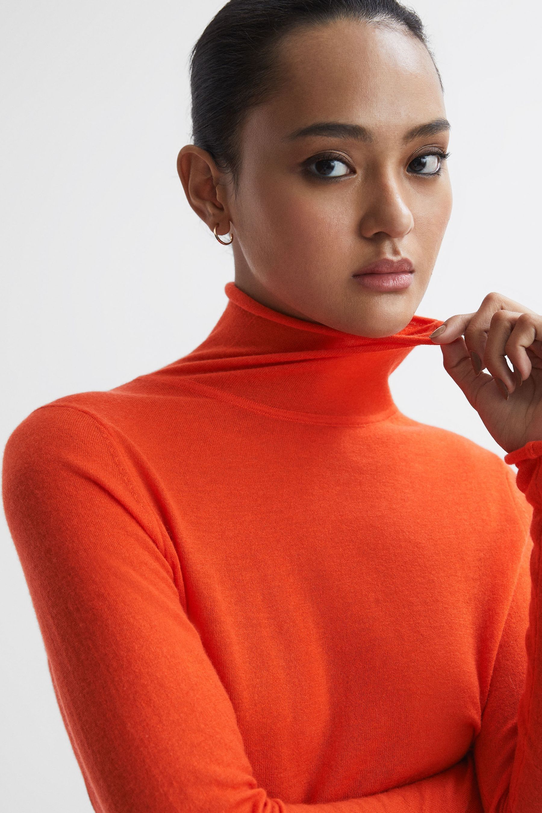 Reiss Emma - Orange Wool-cashmere Roll Neck Top, Xs