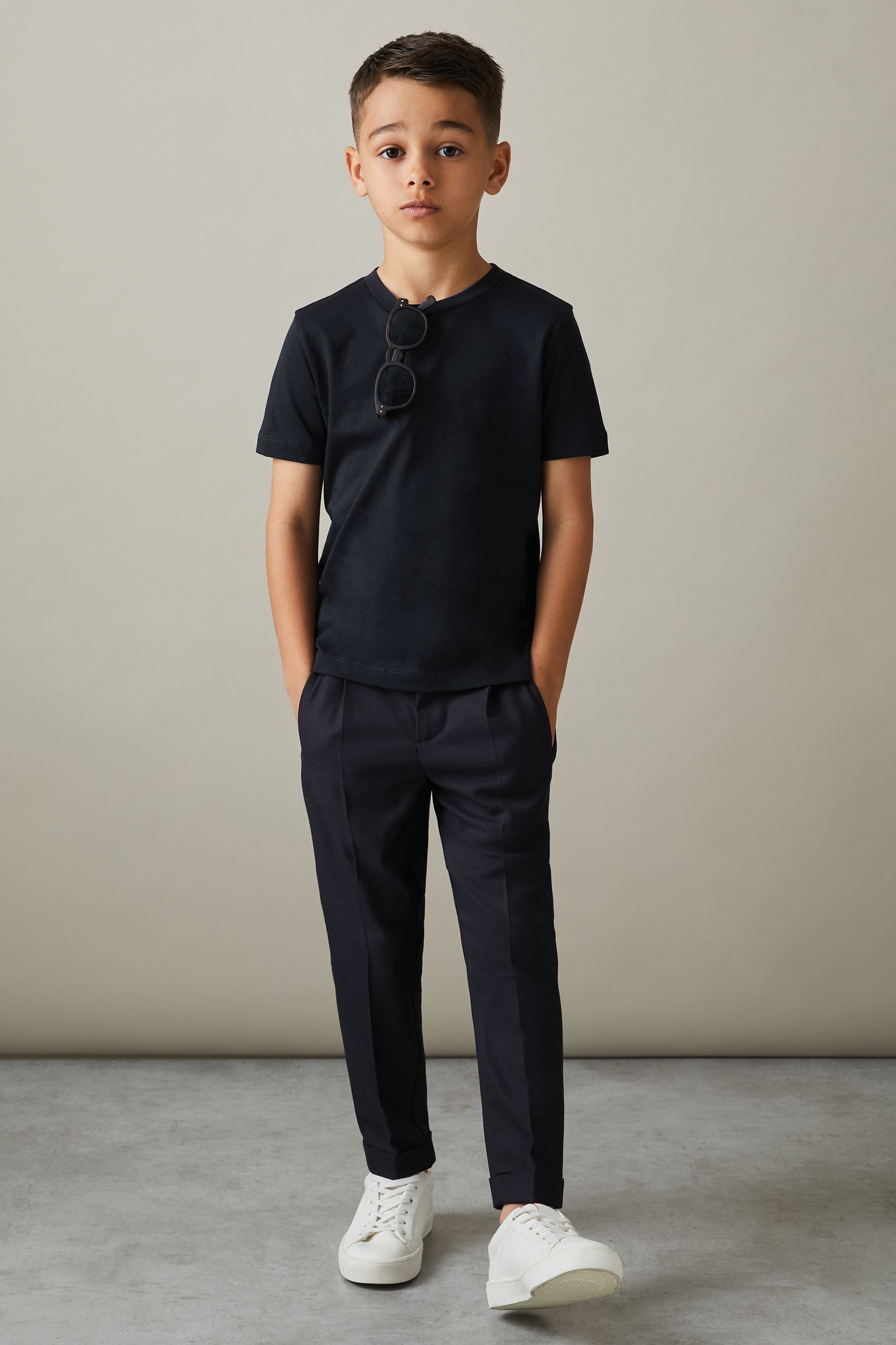 Reiss Brighton - Navy Junior Relaxed Elasticated Trousers With Turn-ups, Age 4-5 Years