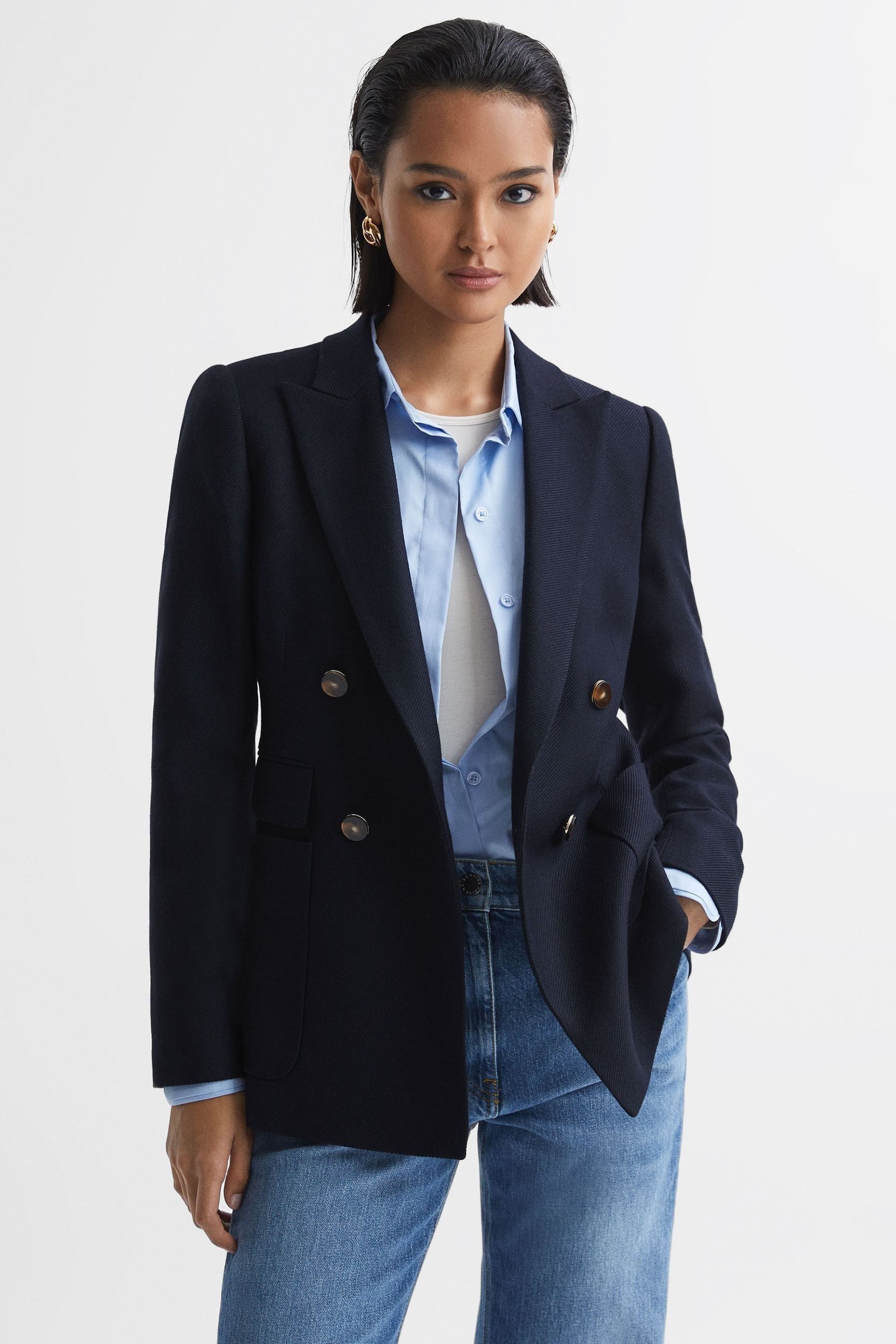 Reiss Larsson - Navy Double Breasted Twill Blazer, Us 8