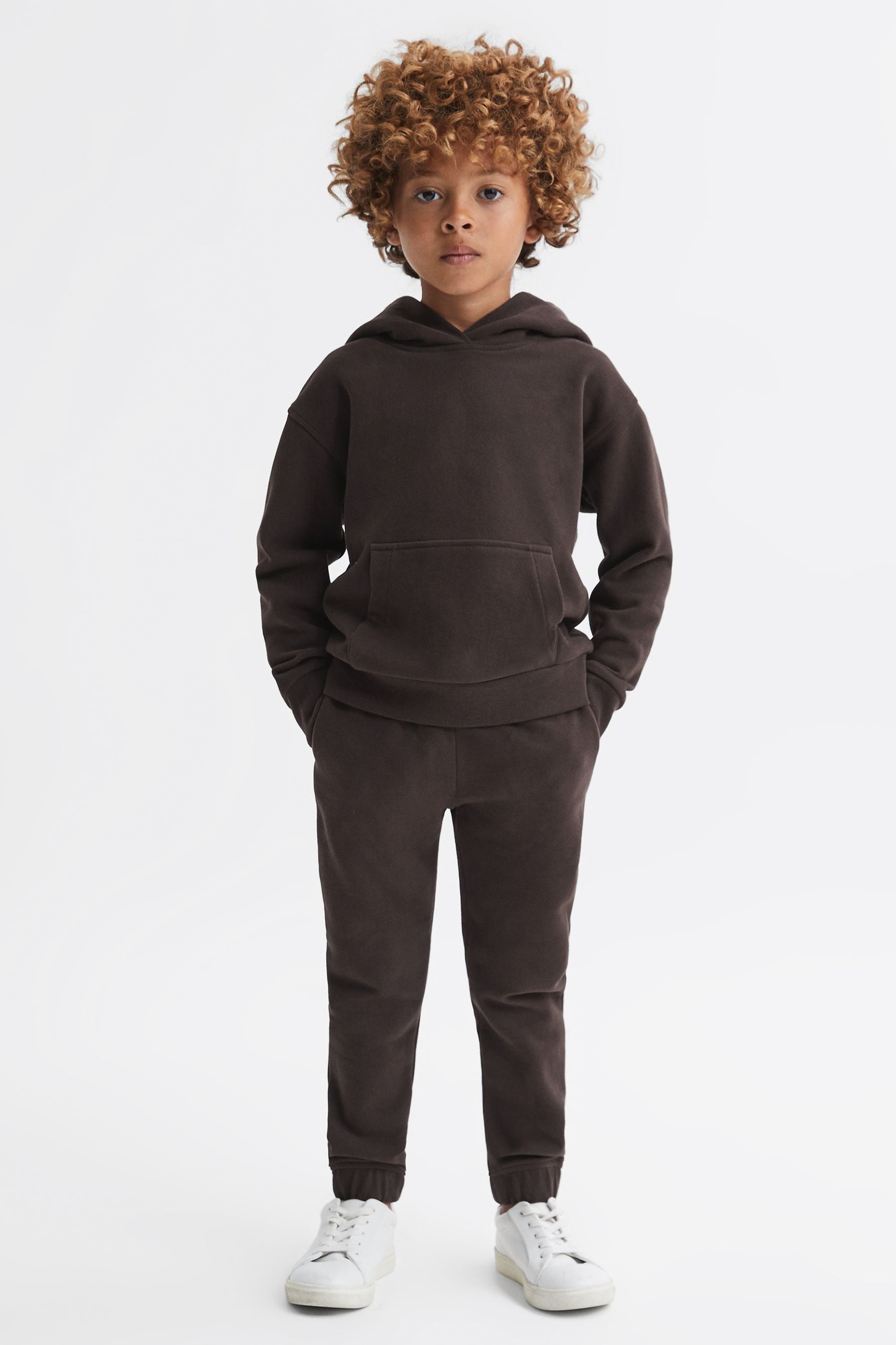Reiss Kids' Alexander - Chocolate Junior Oversized Cotton Jersey Hoodie, Age 5-6 Years