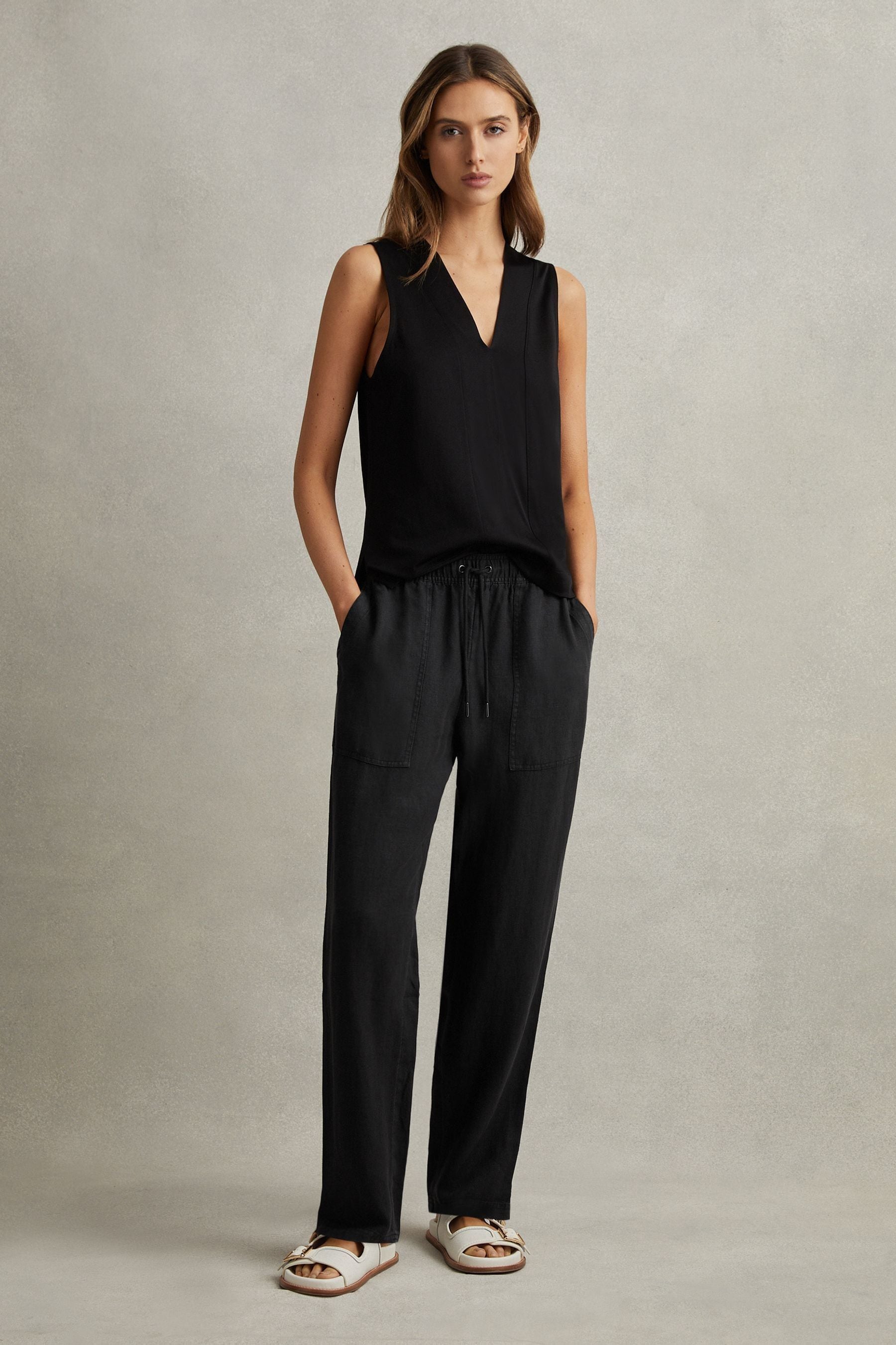 Shop Reiss Romie - Charcoal Drawstring Linen Trousers, Us 8