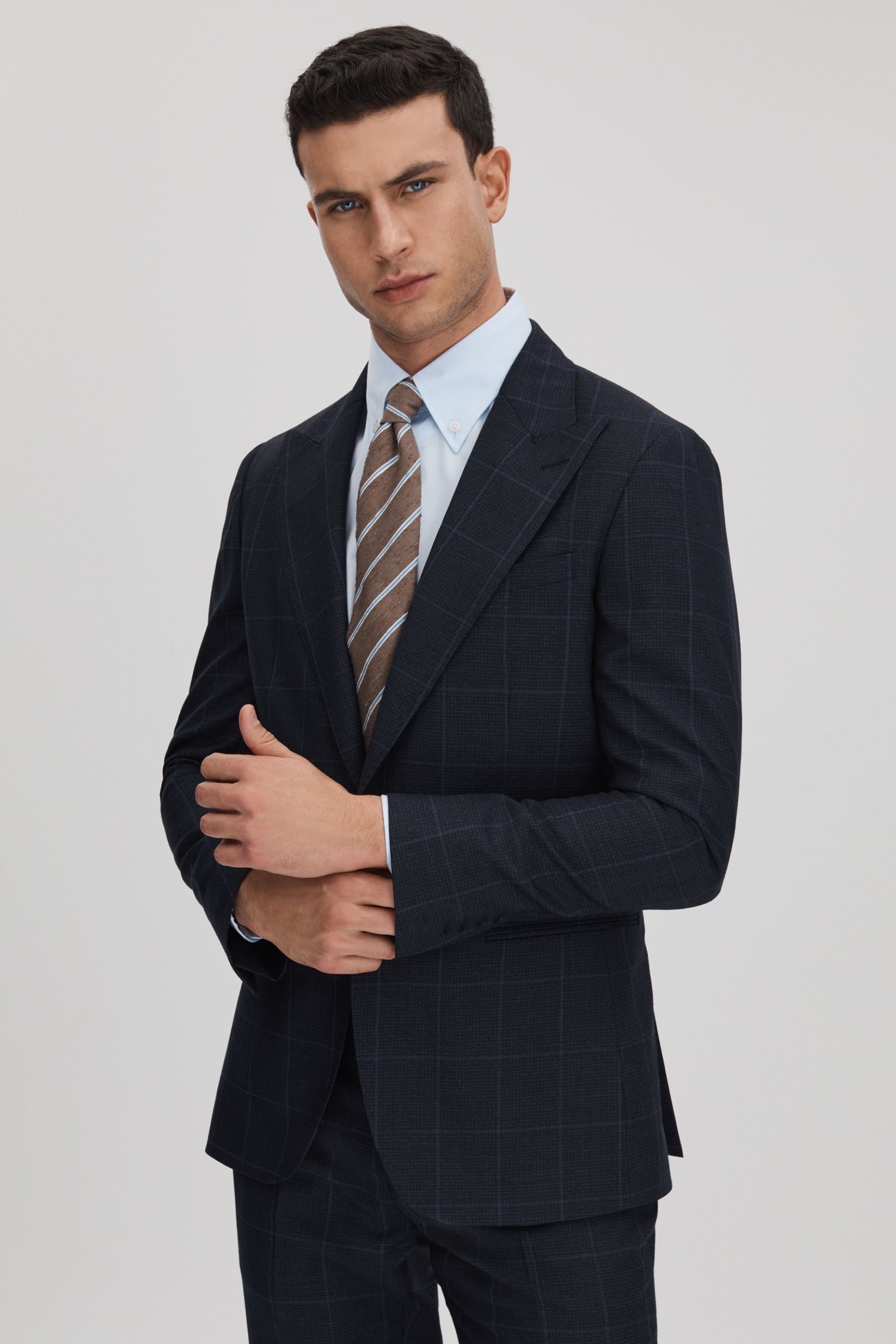 Shop Reiss Klink - Navy Wool Check Single Breasted Blazer, 42