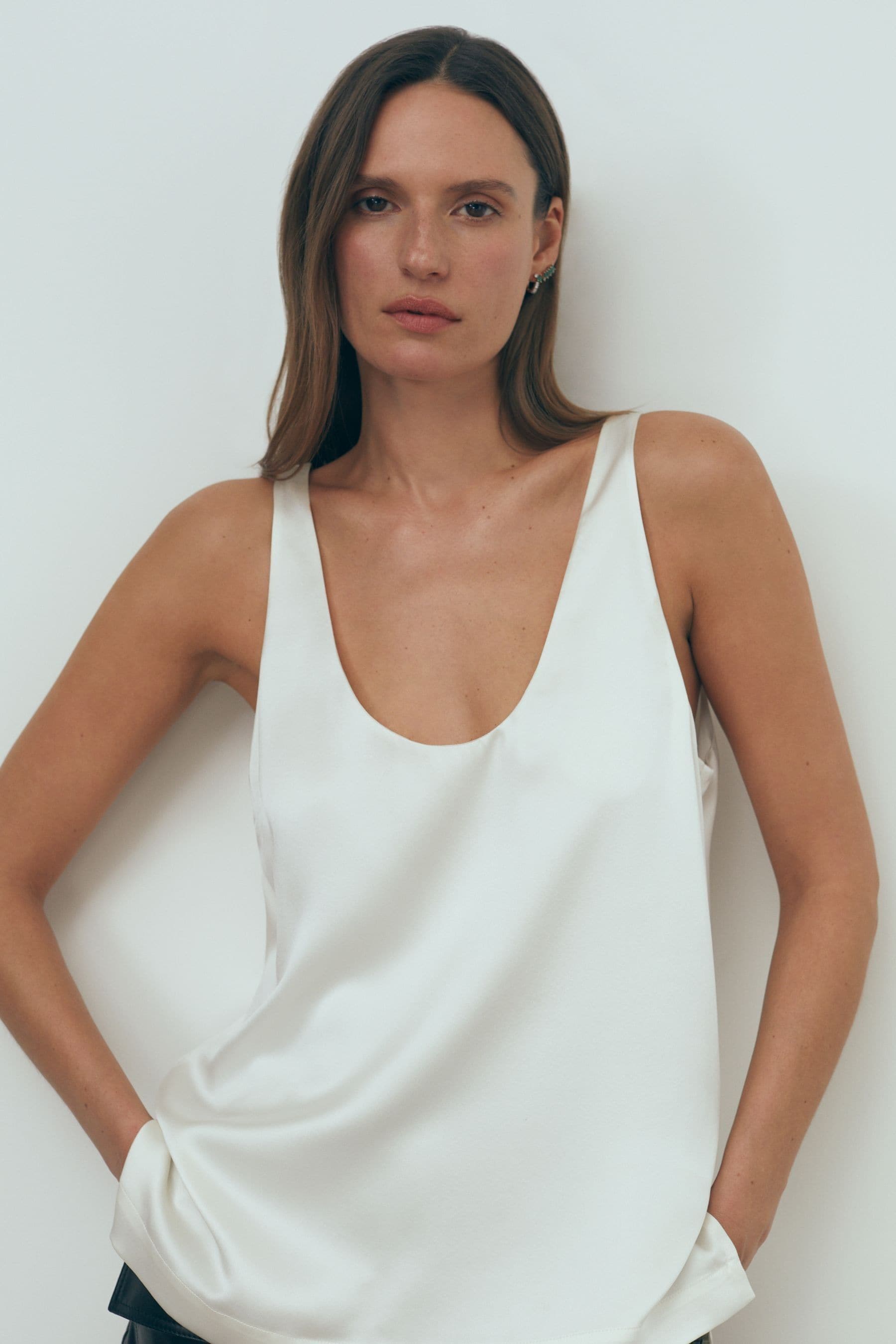 Atelier Carla Silk Plunge Neck Vest In White