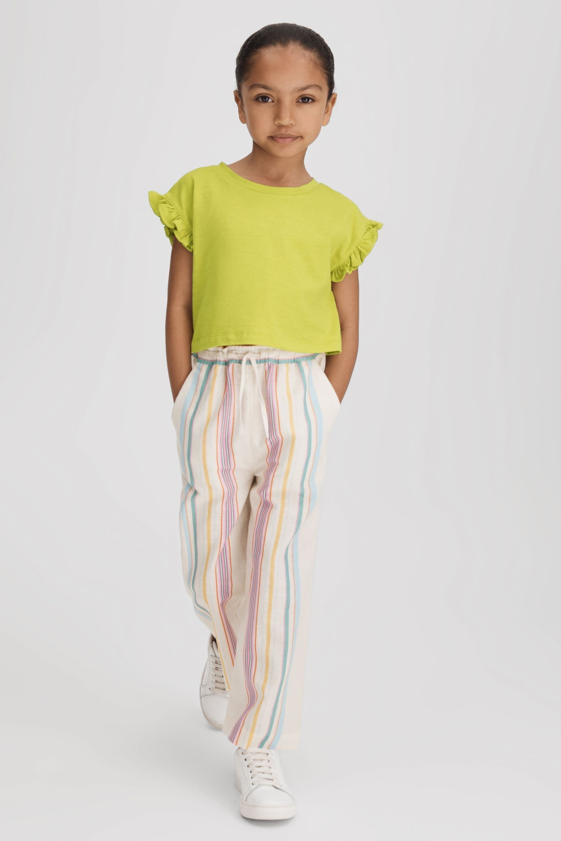 Reiss Kids' Saskia - Lime Senior Ruffle Sleeve Cropped T-shirt, Uk 12-13 Yrs
