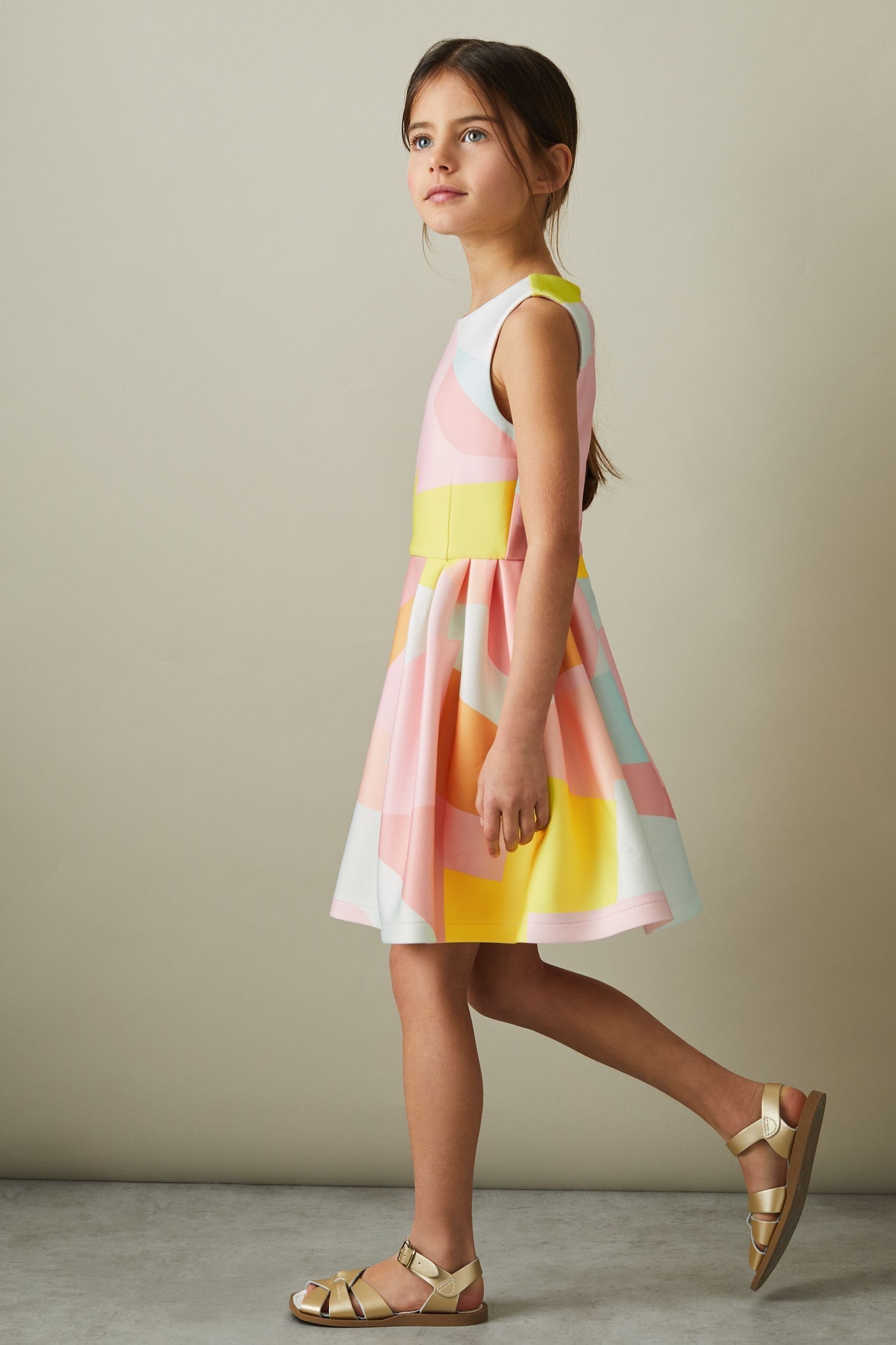 Reiss Trinny - Multi Junior Pleated Scuba Dress, Age 8-9 Years
