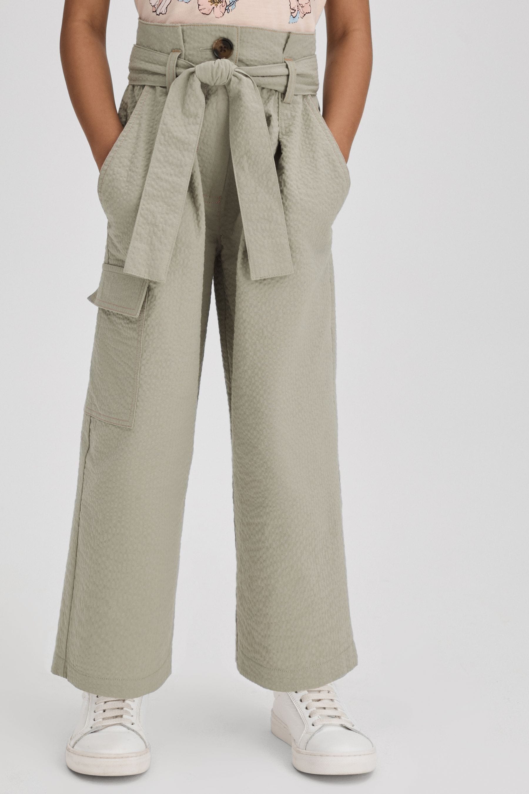 Shop Reiss Bax - Khaki Junior Textured Cargo Trousers, Uk 7-8 Yrs