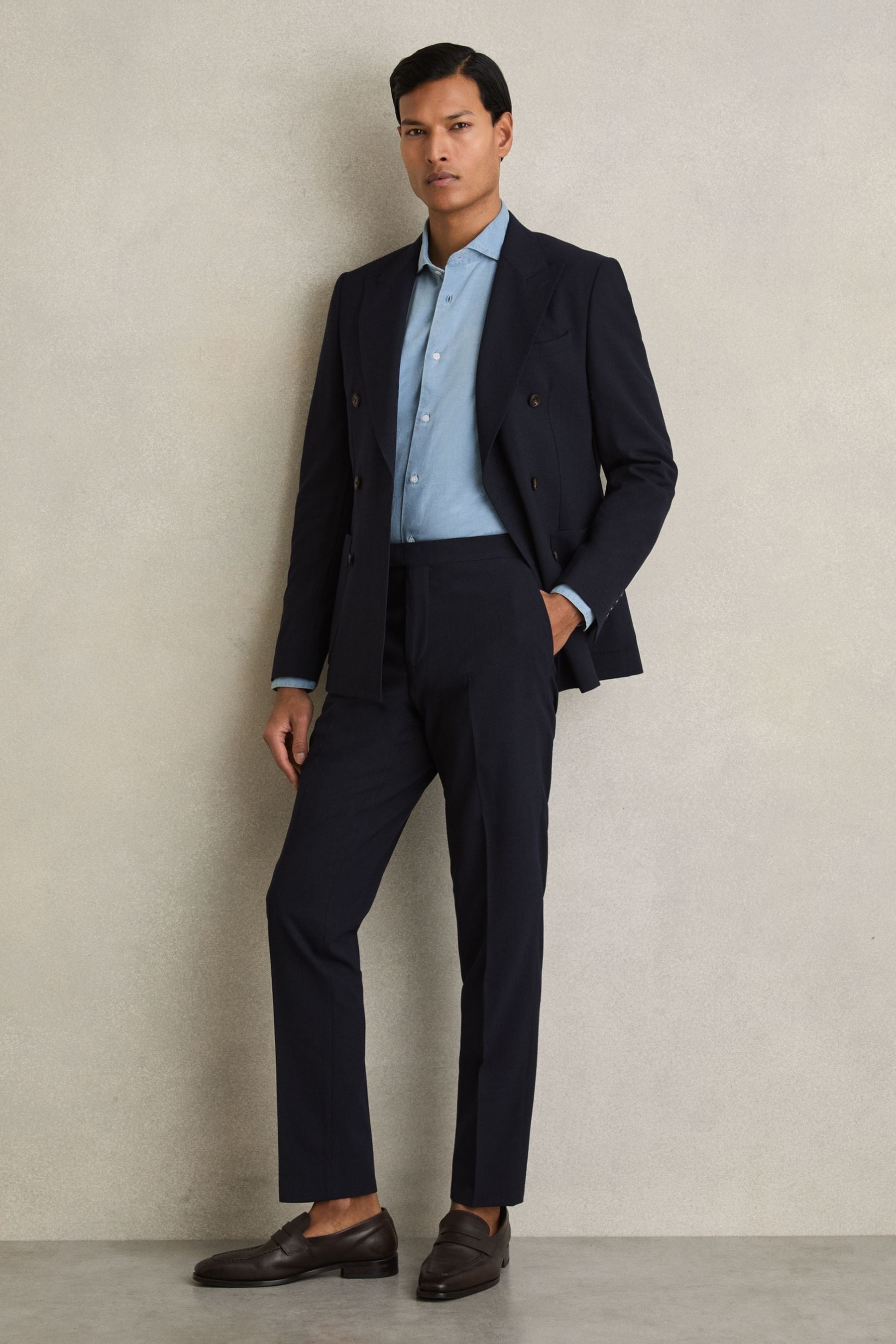 Reiss Navy Slim Fit Side Adjuster Trousers In Navy