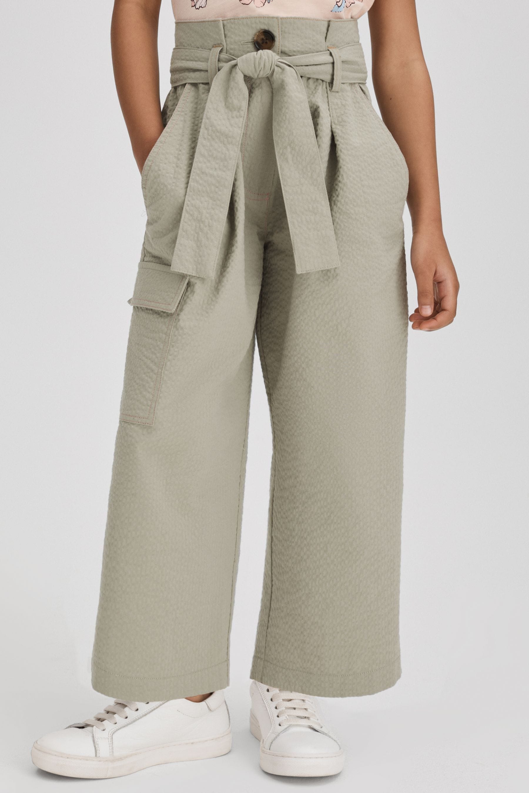 Shop Reiss Bax - Khaki Teen Textured Cargo Trousers, Uk 13-14 Yrs