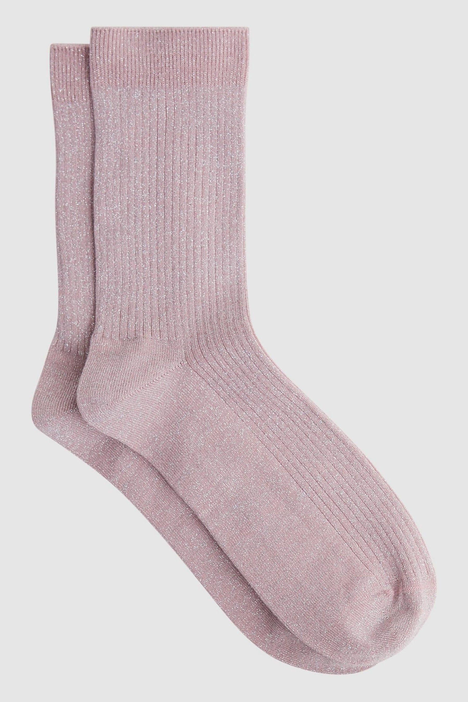 REISS CARRIE - BLUSH METALLIC RIBBED SOCKS, UK 6-8