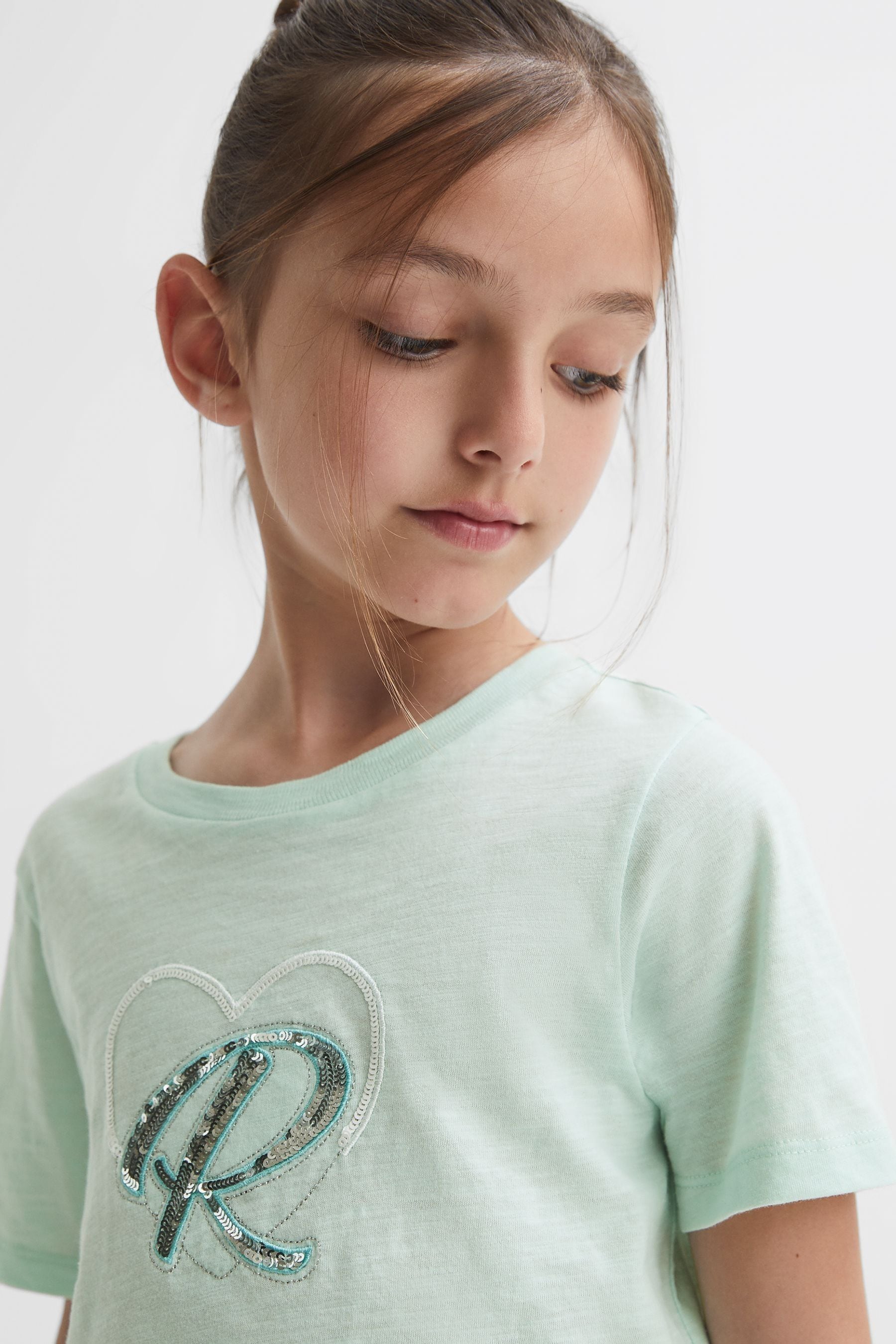 Reiss Kids' Swift - Sage Junior Embellished Crew Neck T-shirt, Age 5-6 Years