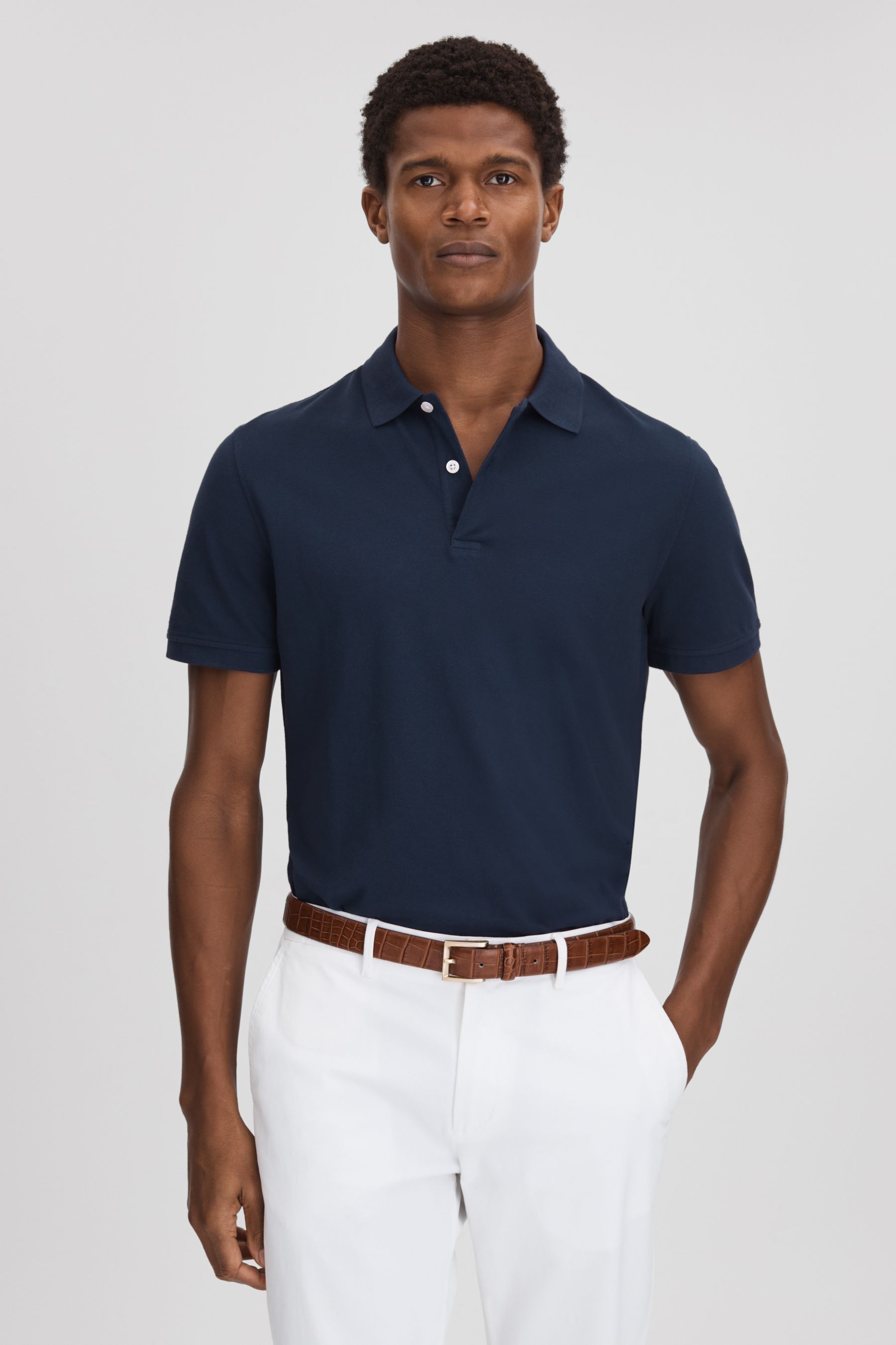 Reiss Puro - Airforce Blue Garment Dyed Cotton Polo Shirt, M