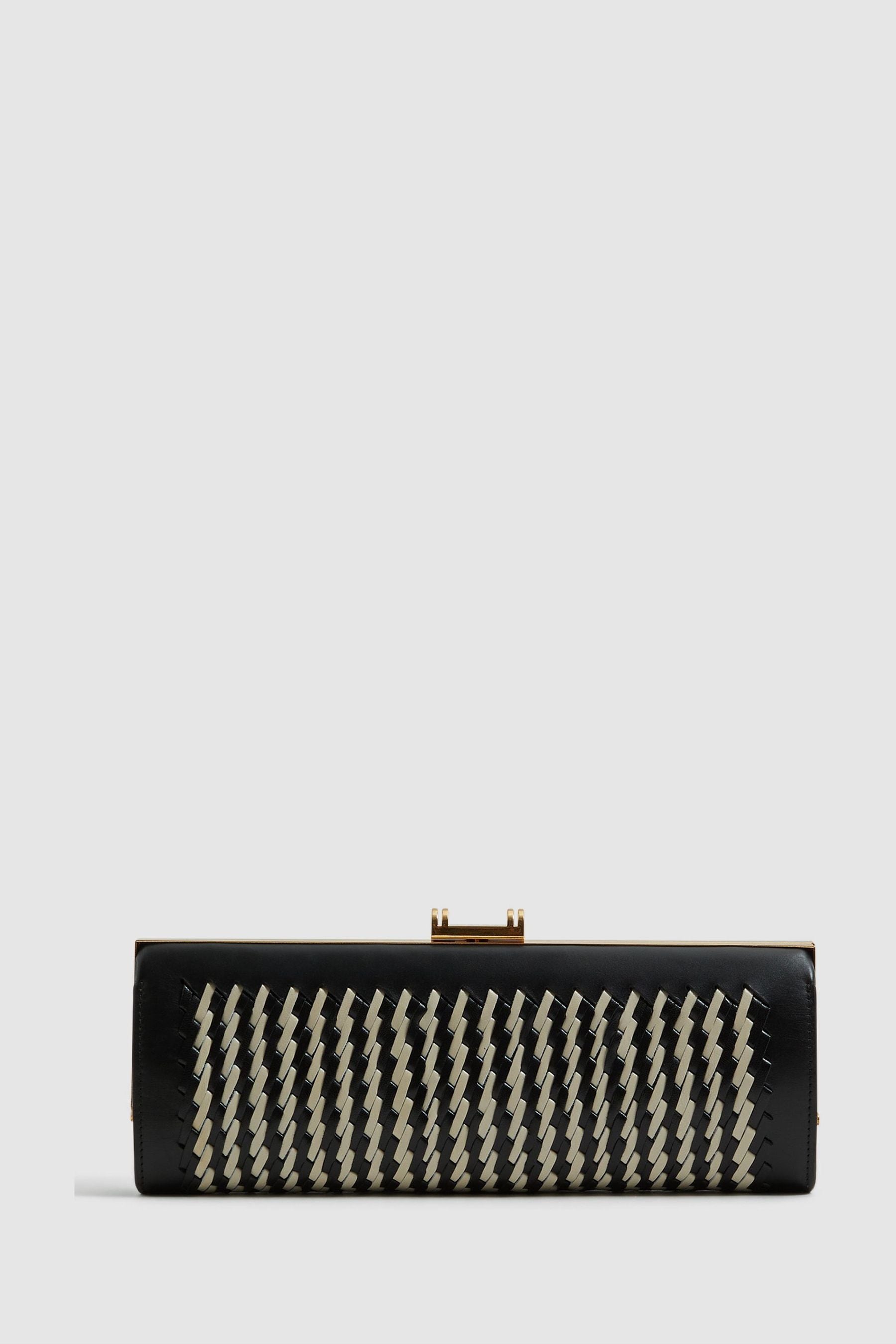 Reiss Grecia - Black/white Leather Woven Clutch Bag, One