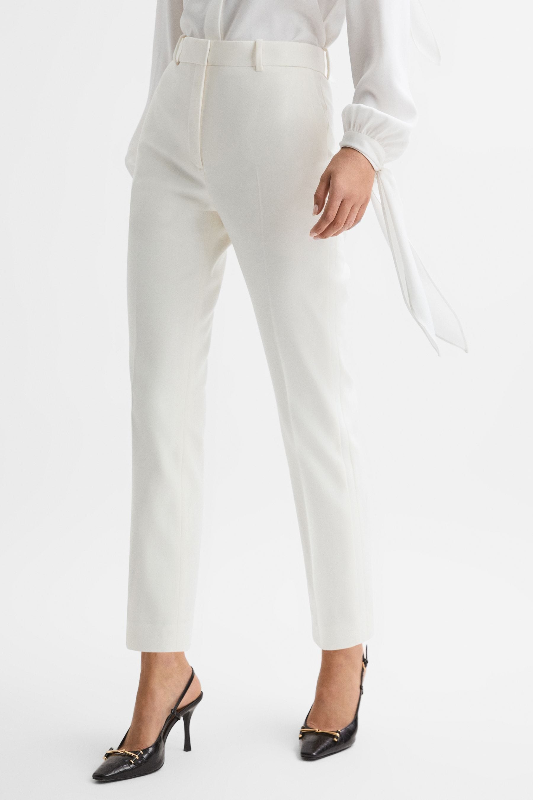 Reiss Mila - Off White Slim Fit Wool Blend Suit Trousers, Us 12