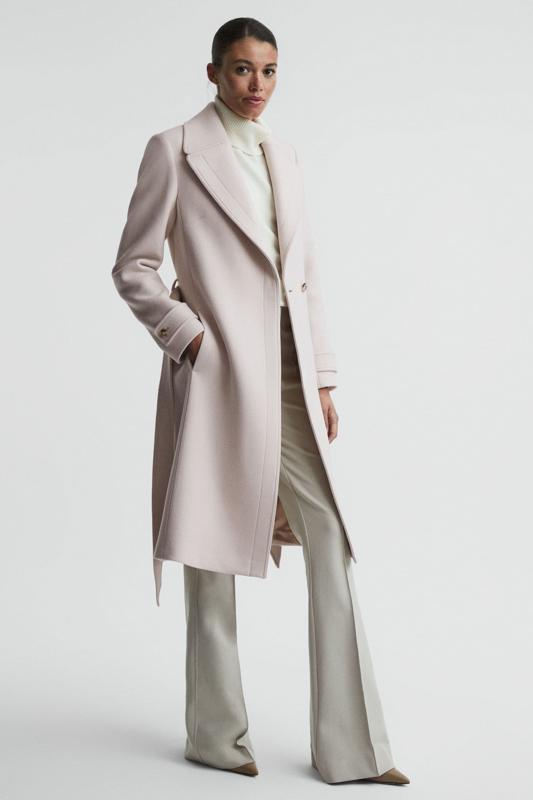 Shop Reiss Tor - Neutral Petite Relaxed Wool Blend Belted Coat, Us 6