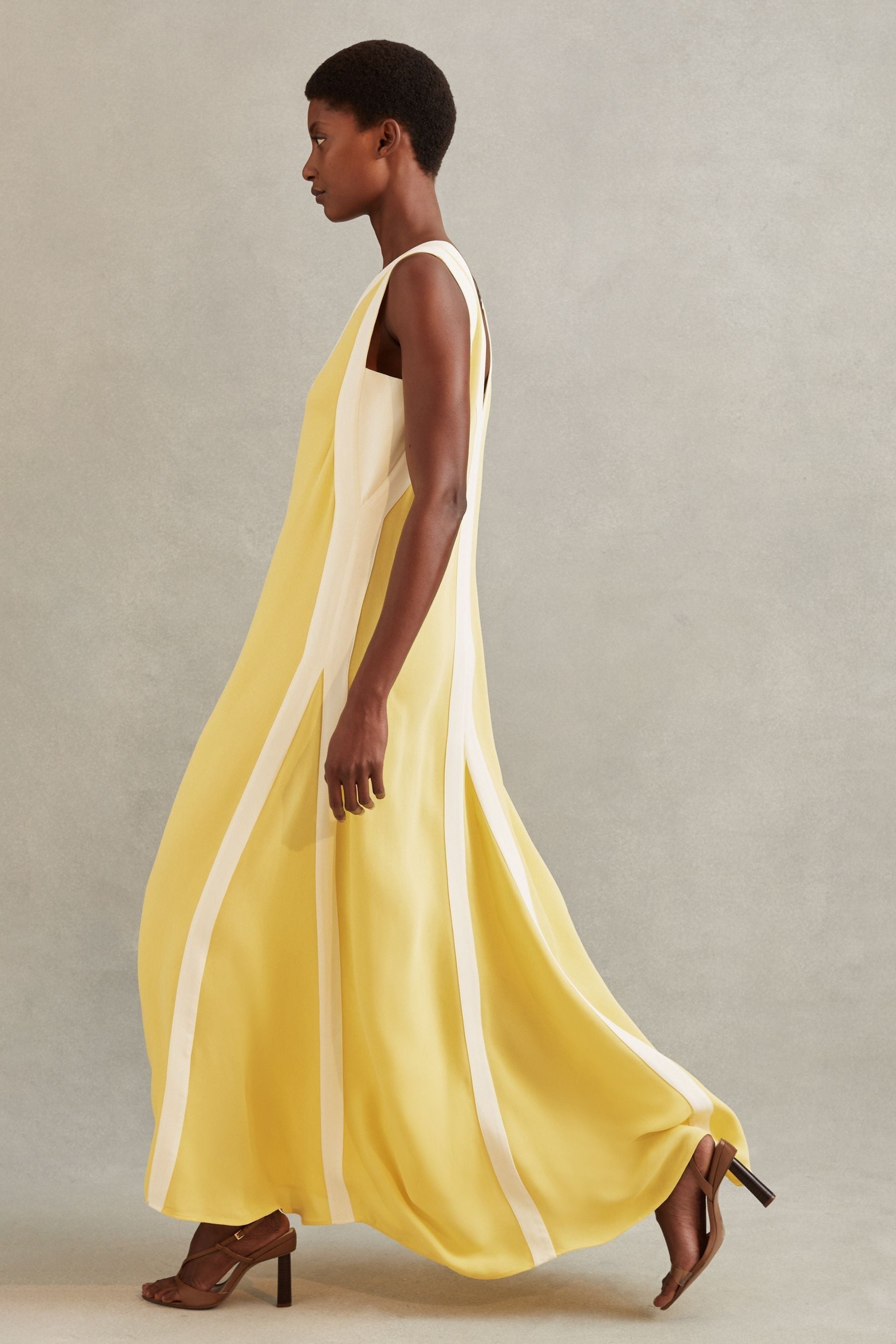 Shop Reiss Rae - Yellow/cream Colourblock Maxi Dress, Us 8