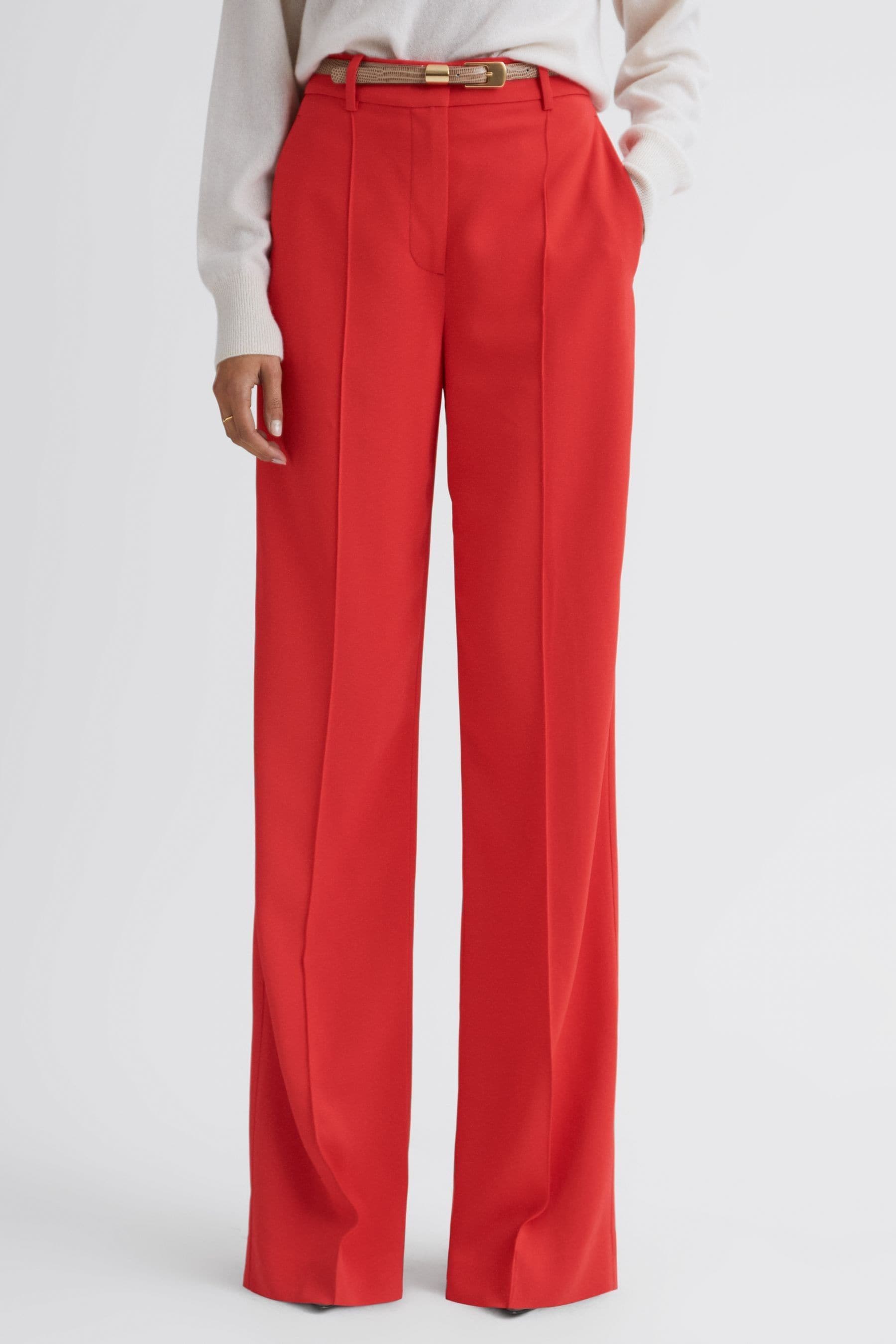 Reiss Cara Pressed-crease Wide-leg Mid-rise Stretch-woven Trousers In Coral