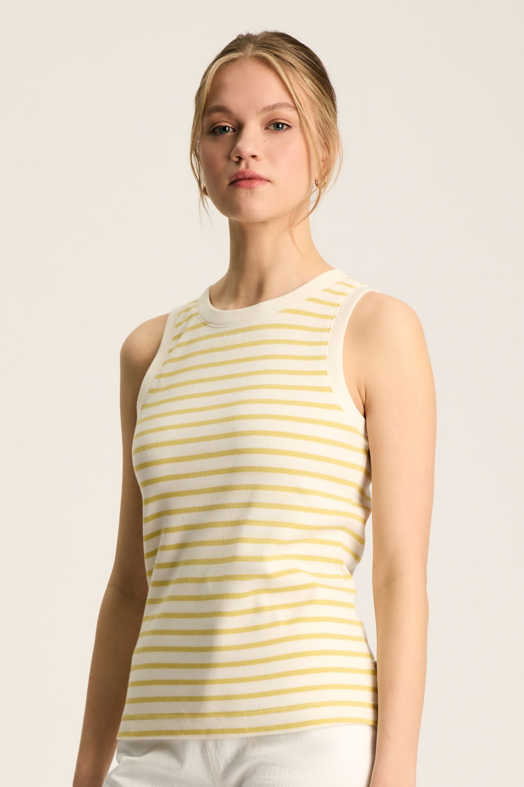 Joules Women's Cream & Yellow Striped - Harbour Jersey Vest Size 10