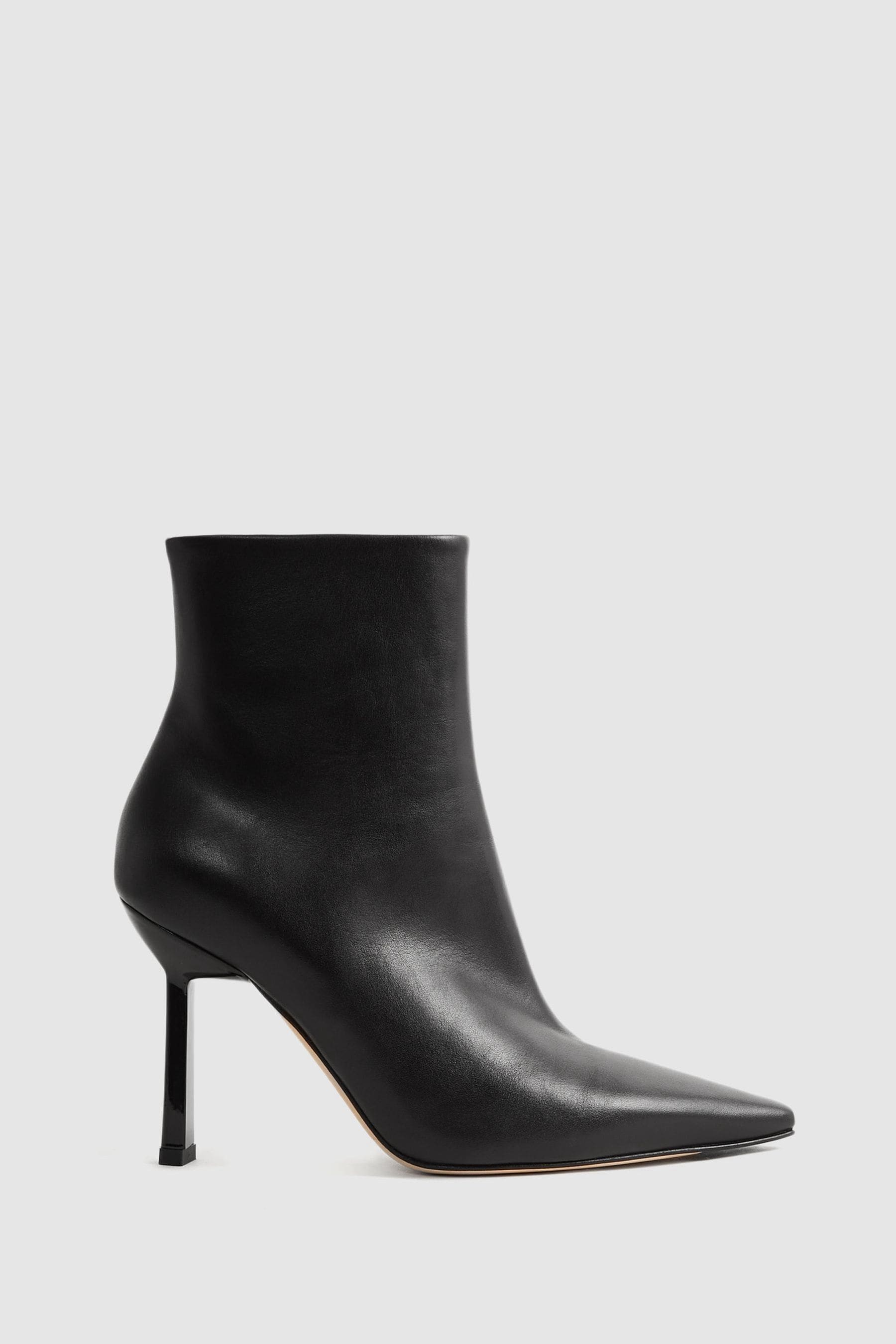 Reiss Scarlett - Black Italian Leather Heeled Ankle Boots, Us 10