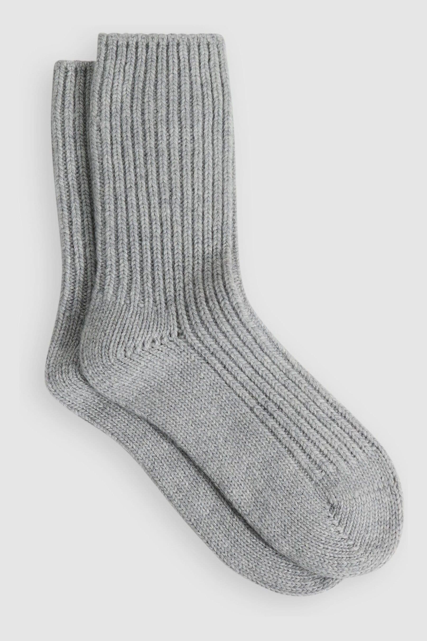 Reiss Carmen - Grey Wool Blend Ribbed Socks, Uk 6-8