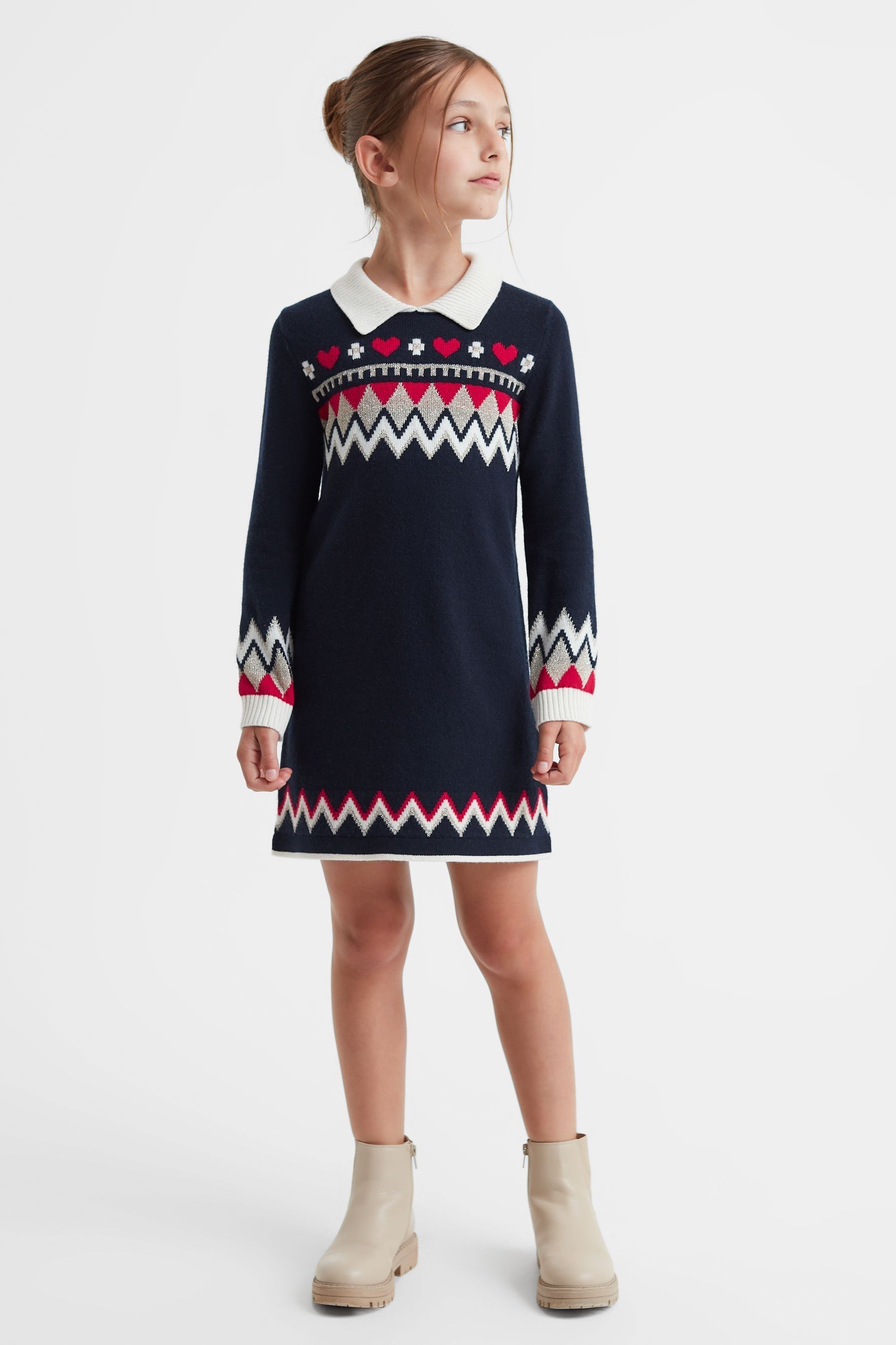 Reiss Billie Knitted Dress Wool Navy Size: 7