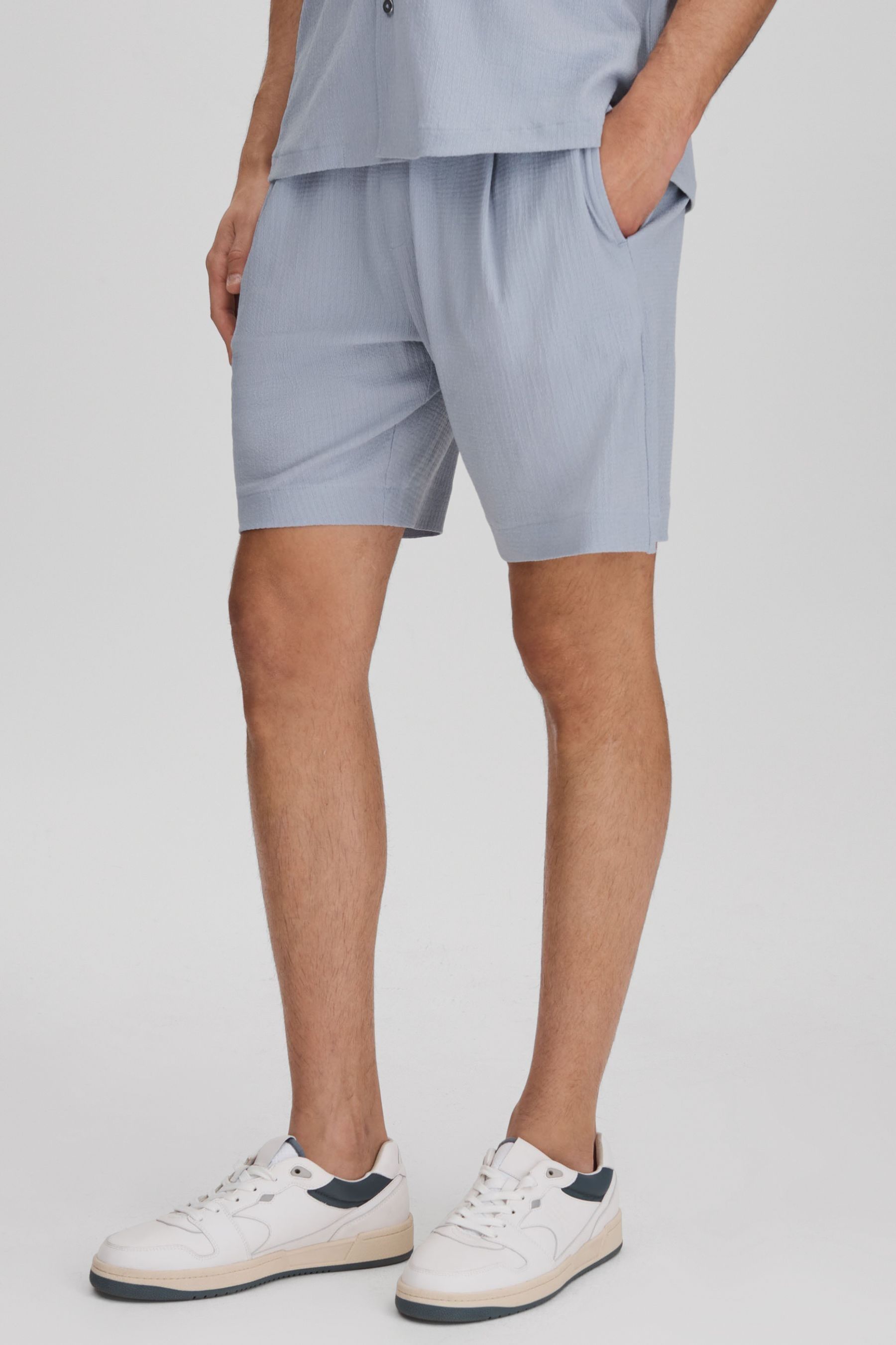 Shop Reiss Porcelain Blue Riad Textured Drawstring Shorts