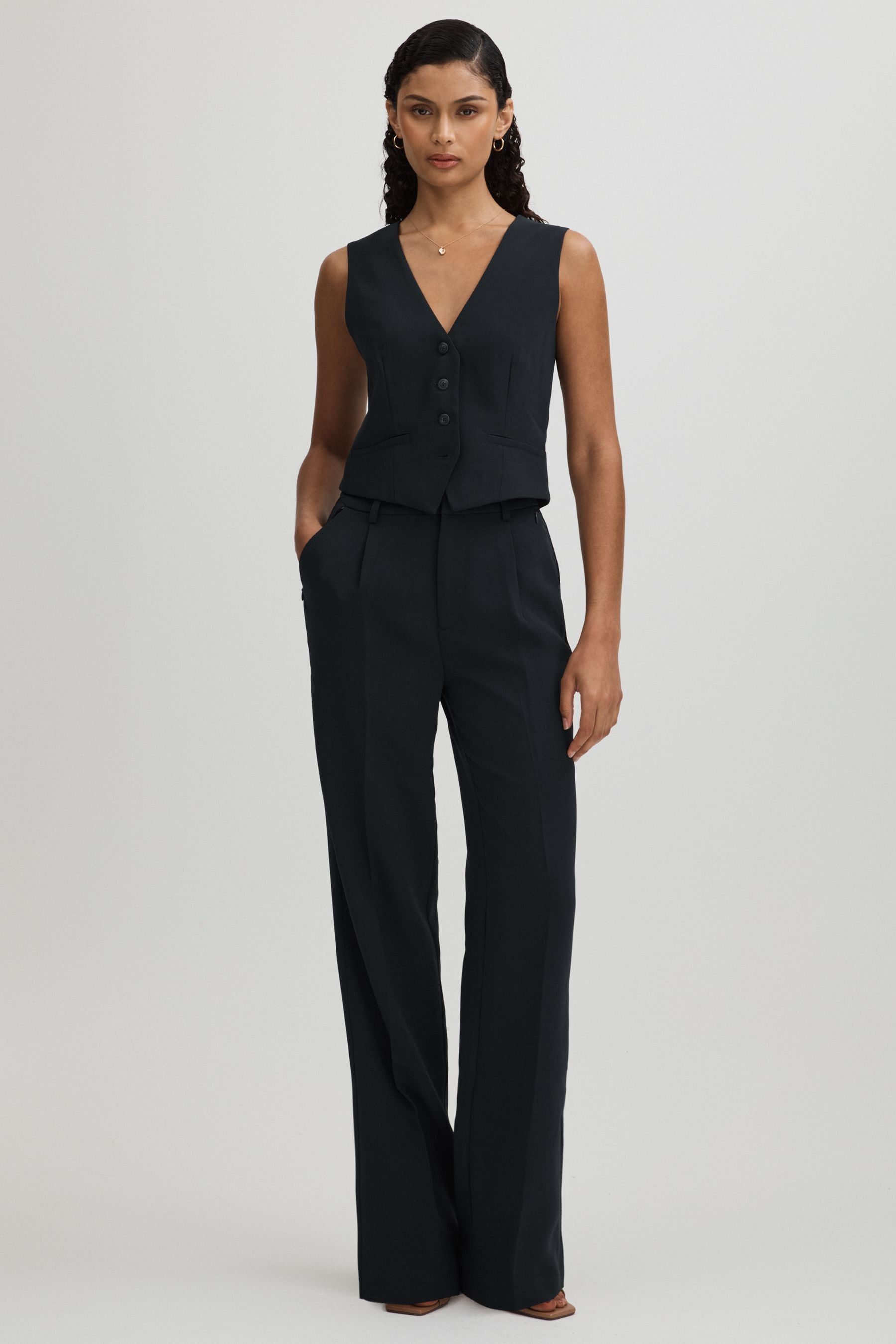 Good American Luxe Suiting Trouser Pleat Front Trousers Plain, Navy Size: 24