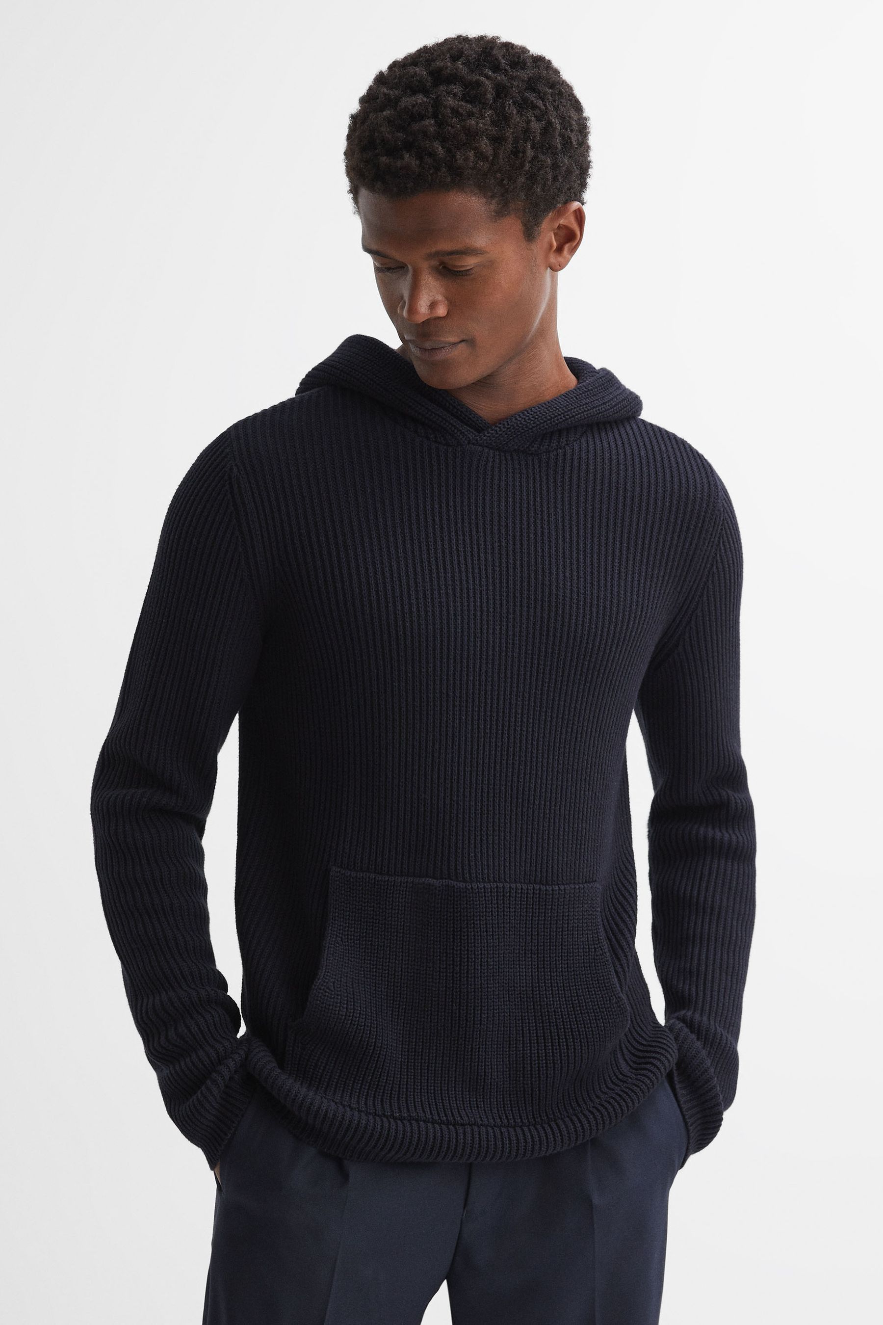 Paige Cotton Cable Knitted Hoodie In Navy Depths