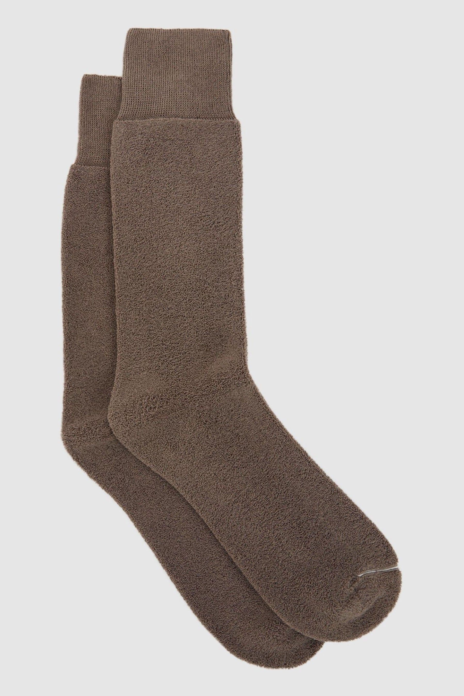 Reiss Alers - Taupe Melange Cotton Blend Terry Towelling Socks, Uk M-l
