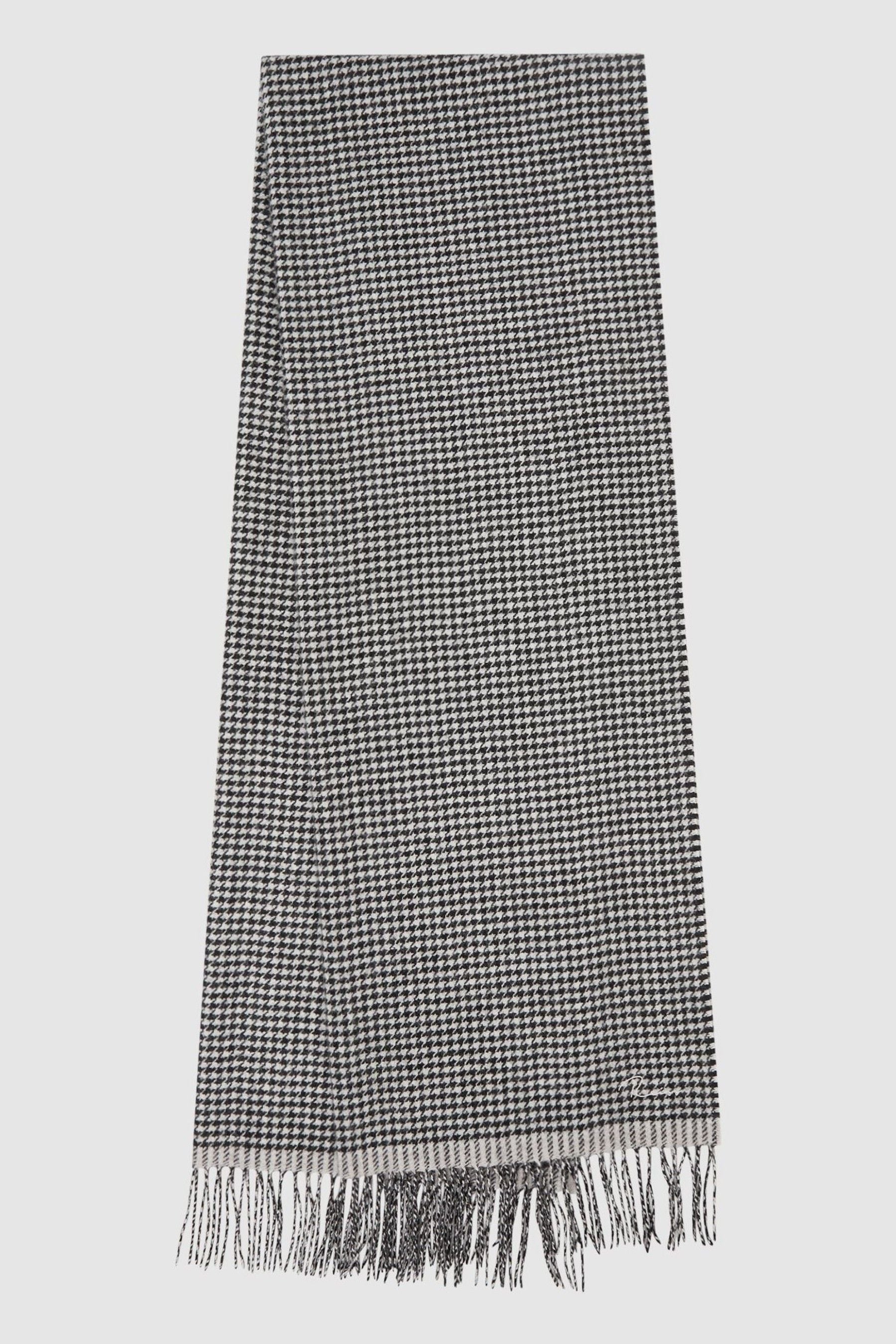 Reiss Victoria - Black/white Wool Blend Dogtooth Embroidered Scarf, In Gray