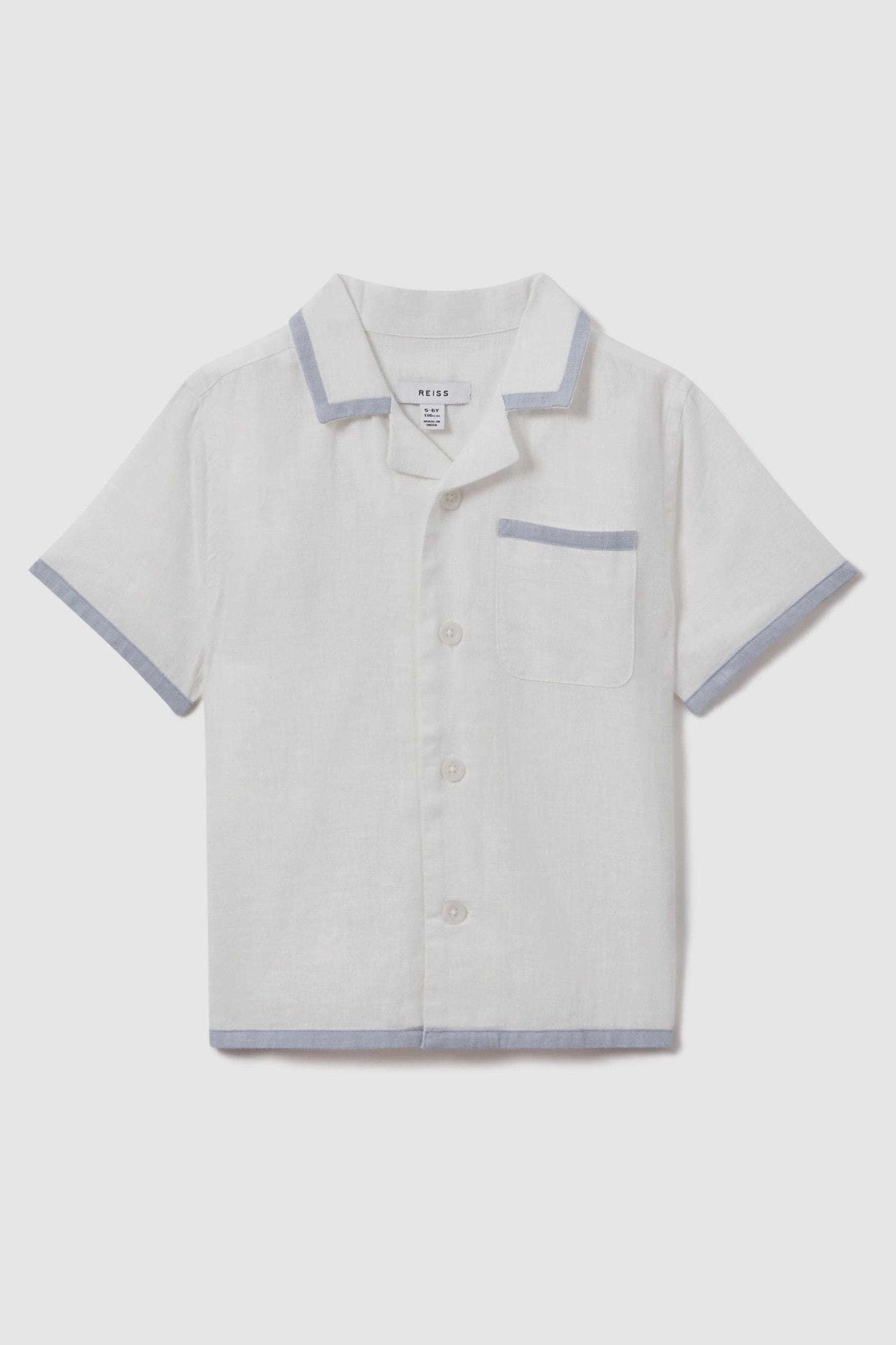 Shop Reiss Vitan - White/soft Blue Linen Contrast Cuban Collar Shirt, Uk 13-14 Yrs