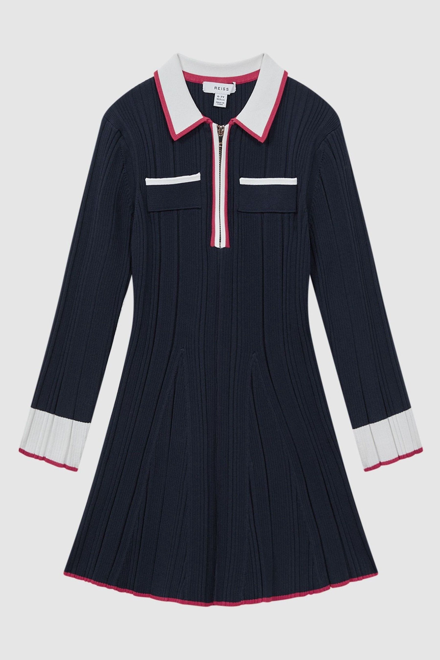 Reiss Annie Mini Dress Cotton Ribbed, Navy Size: 9