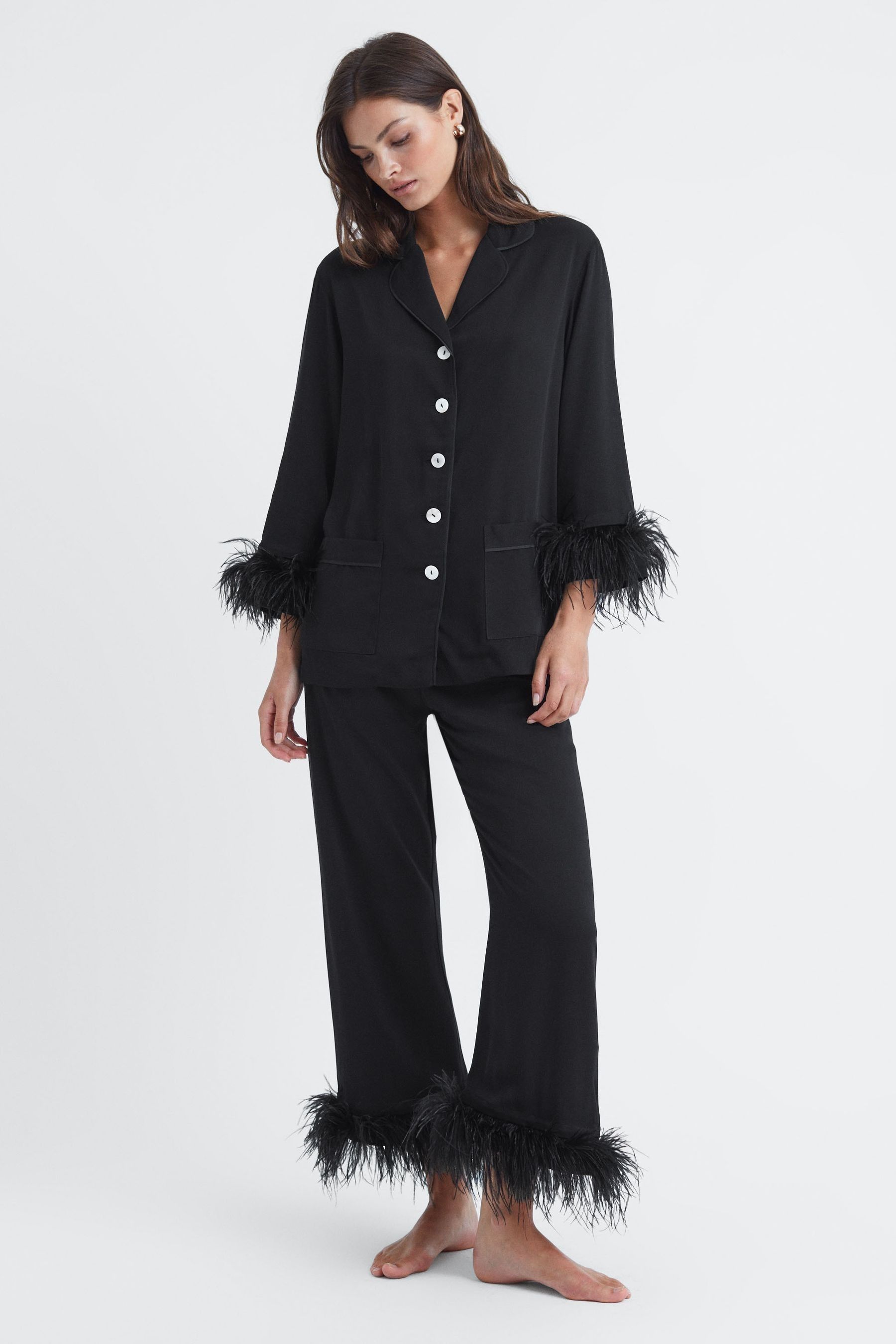 Shop Sleeper Detachable Feather Pyjama Set In Black