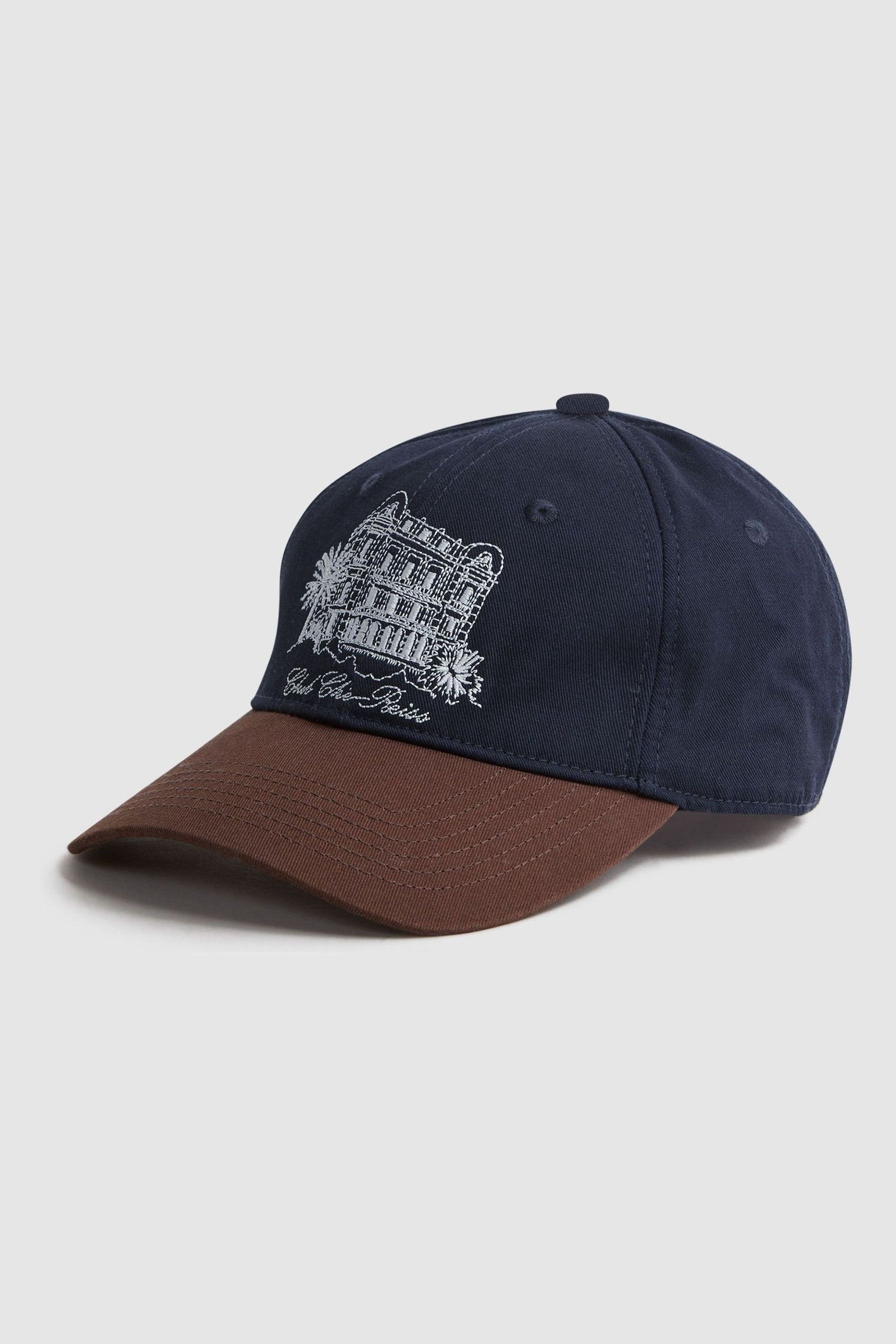 Reiss Palermo - Navy/tobacco | Ché Embroidered Baseball Cap, One In Blue